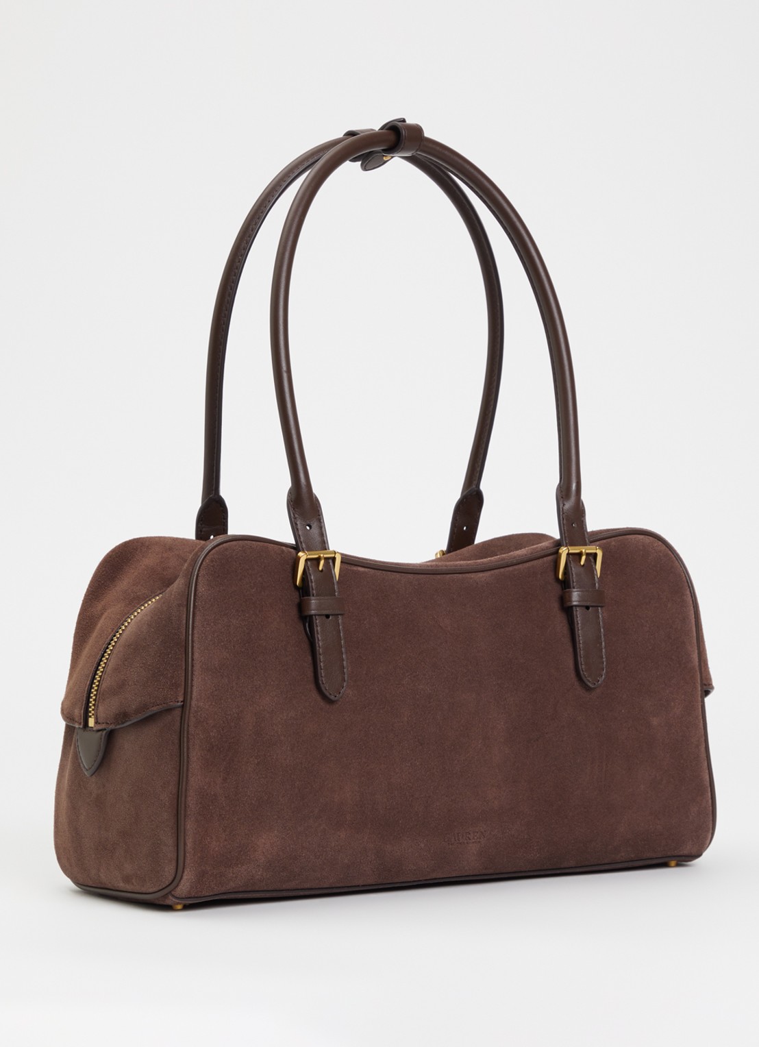 Ralph Lauren Marcy Large schoudertas van suède met tasbedel - achterkant 5 bruin
