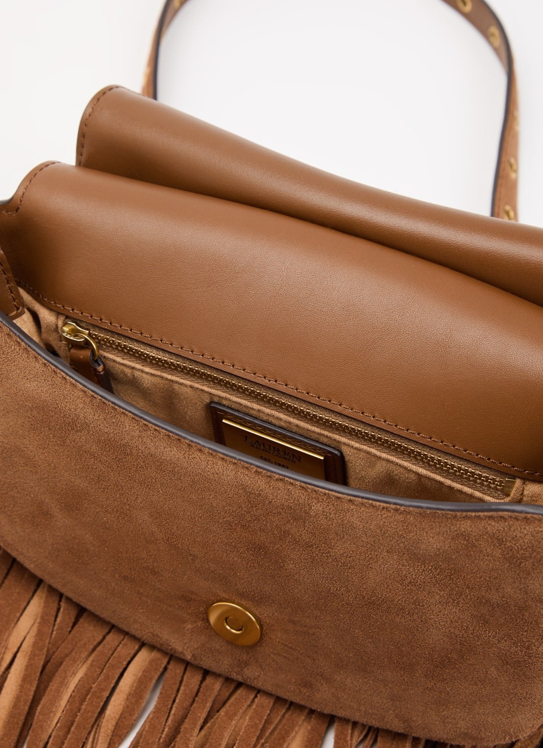Ralph Lauren Marcy Medium crossbodytas van suède - detail 2 lichtbruin