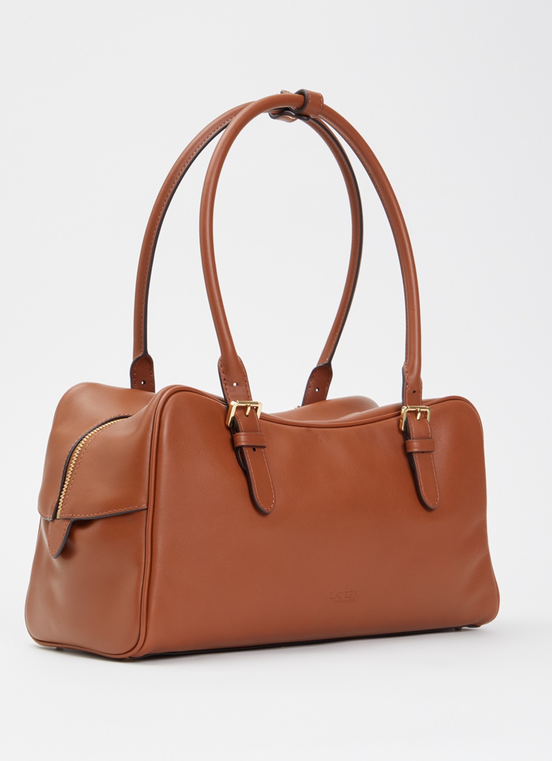 Ralph Lauren Marcy schoudertas van leer met logo - achterkant 5 cognac