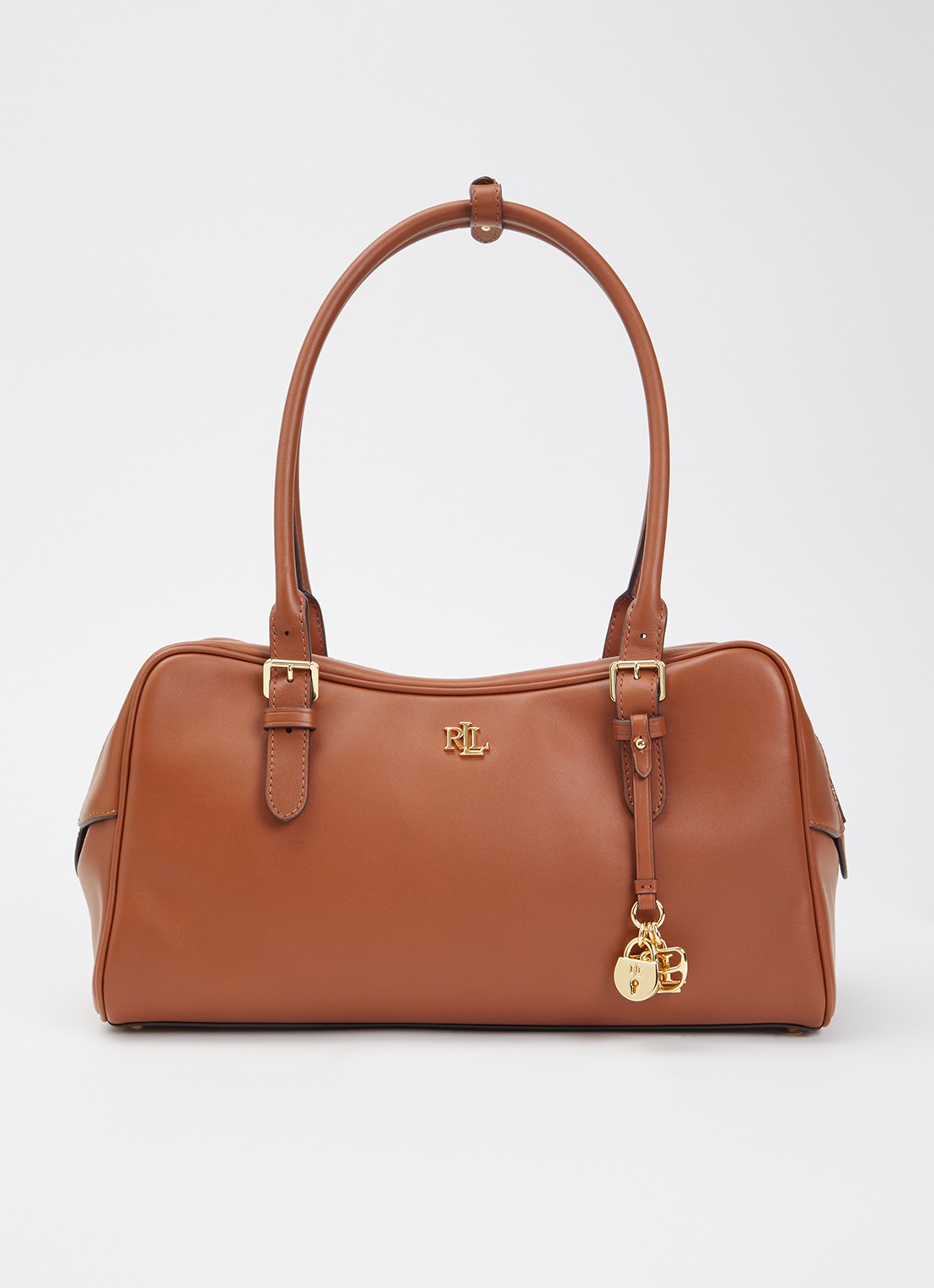Ralph Lauren Marcy schoudertas van leer met logo - voorkant 4 cognac
