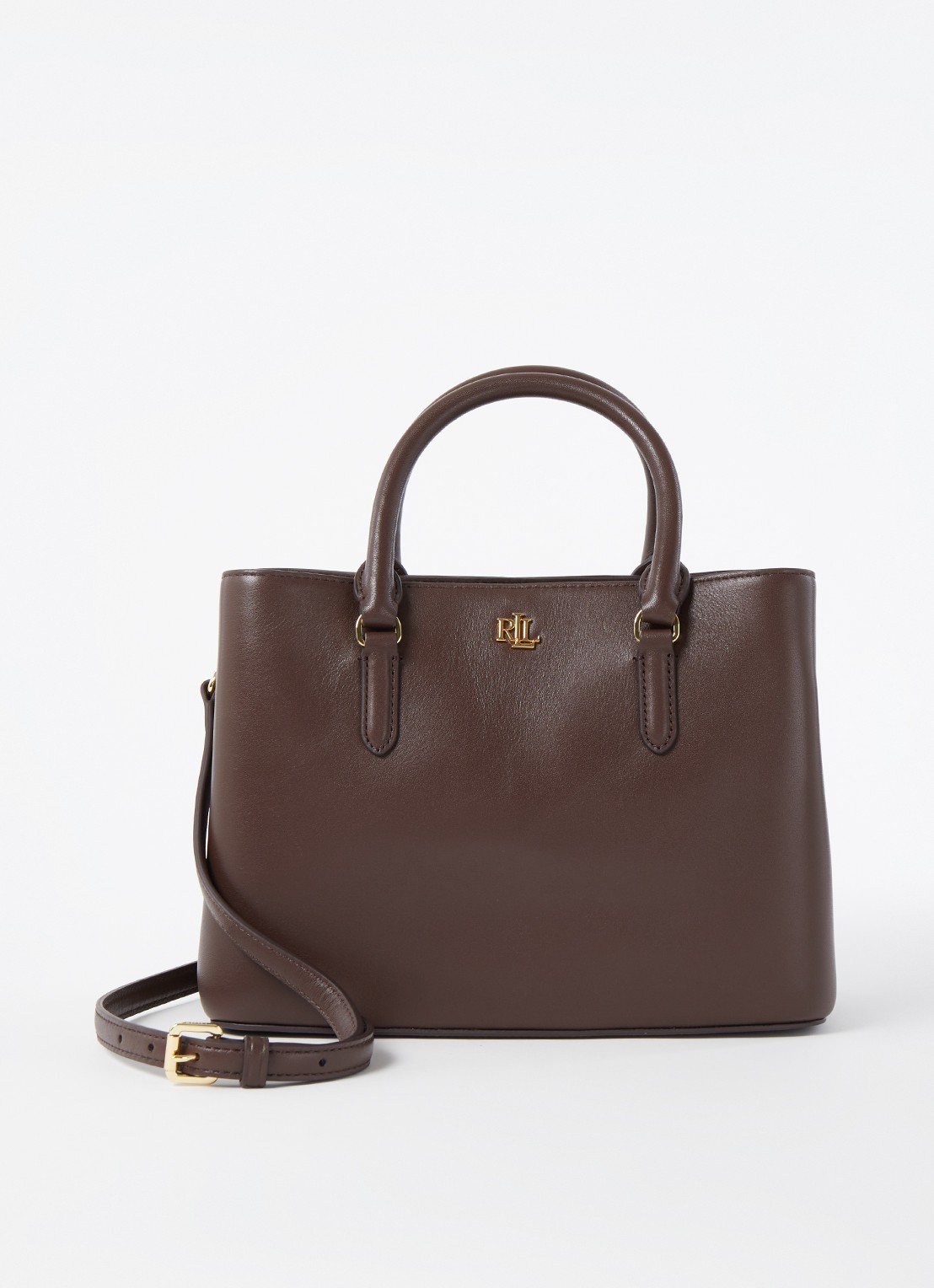 Ralph Lauren Marcy Small handtas van leer - voorkant 2 bruin