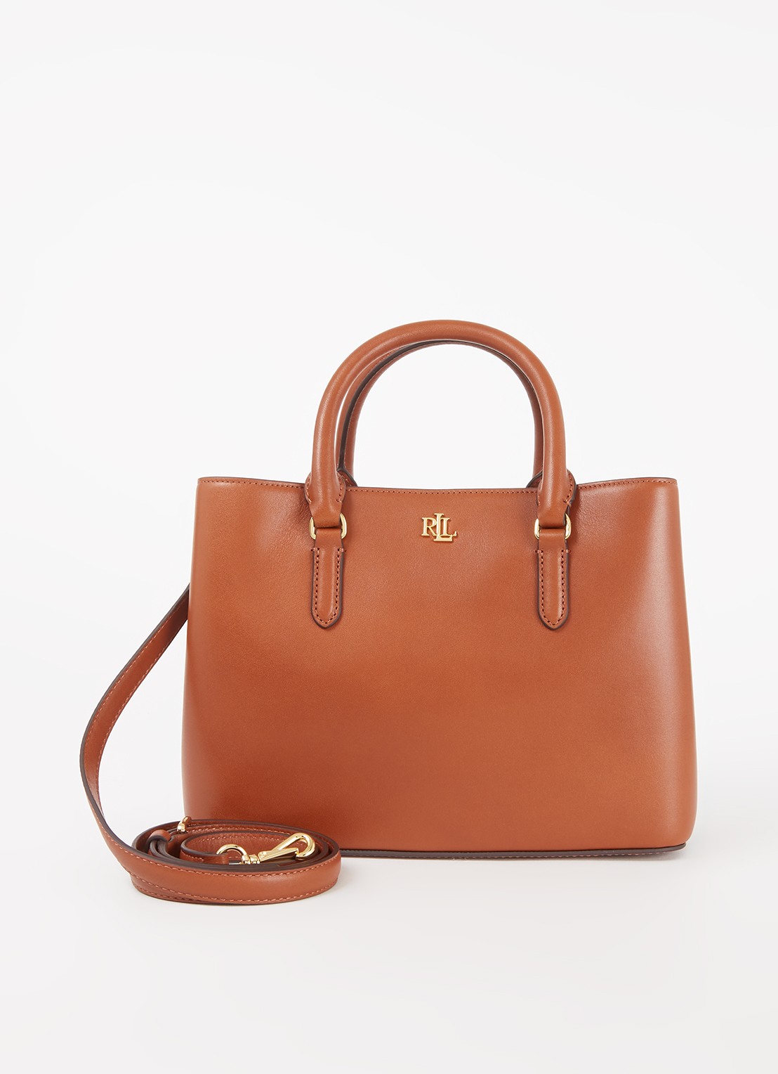Ralph Lauren Marcy Small handtas van leer - voorkant 4 cognac