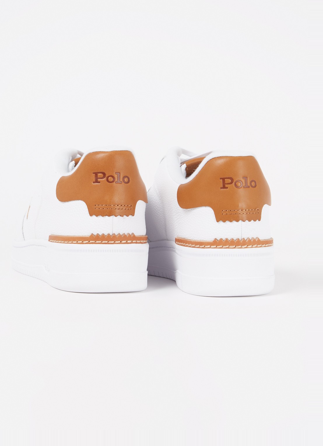 Ralph Lauren Masters Court sneaker van leer met logoborduring - detail 3 ivoor