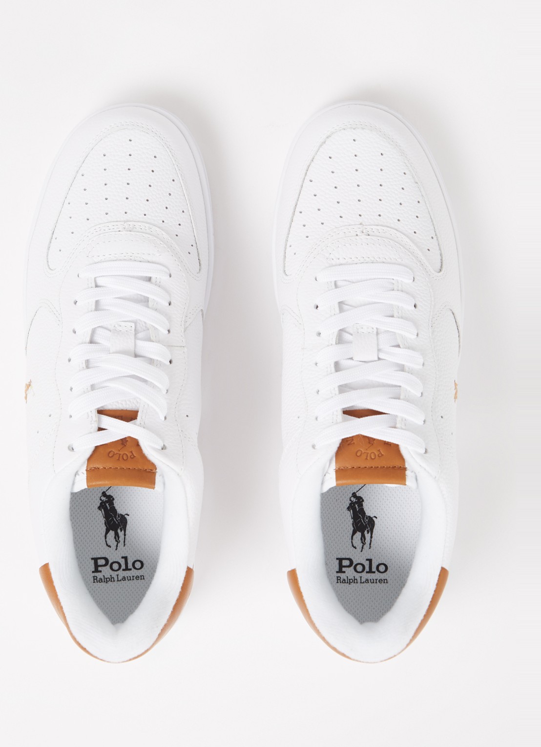 Ralph Lauren Masters Court sneaker van leer met logoborduring - detail 4 ivoor