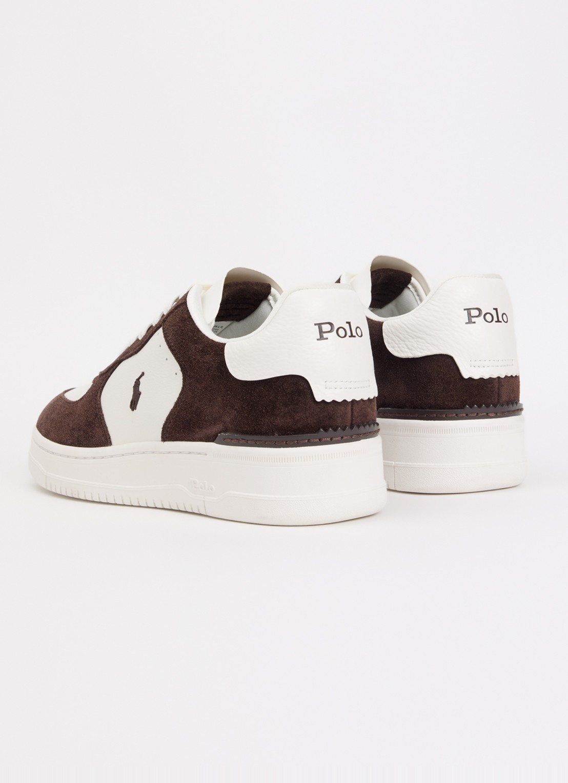 Ralph Lauren Masters sneaker van leer met details van suède - achterkant 2 donkerbruin
