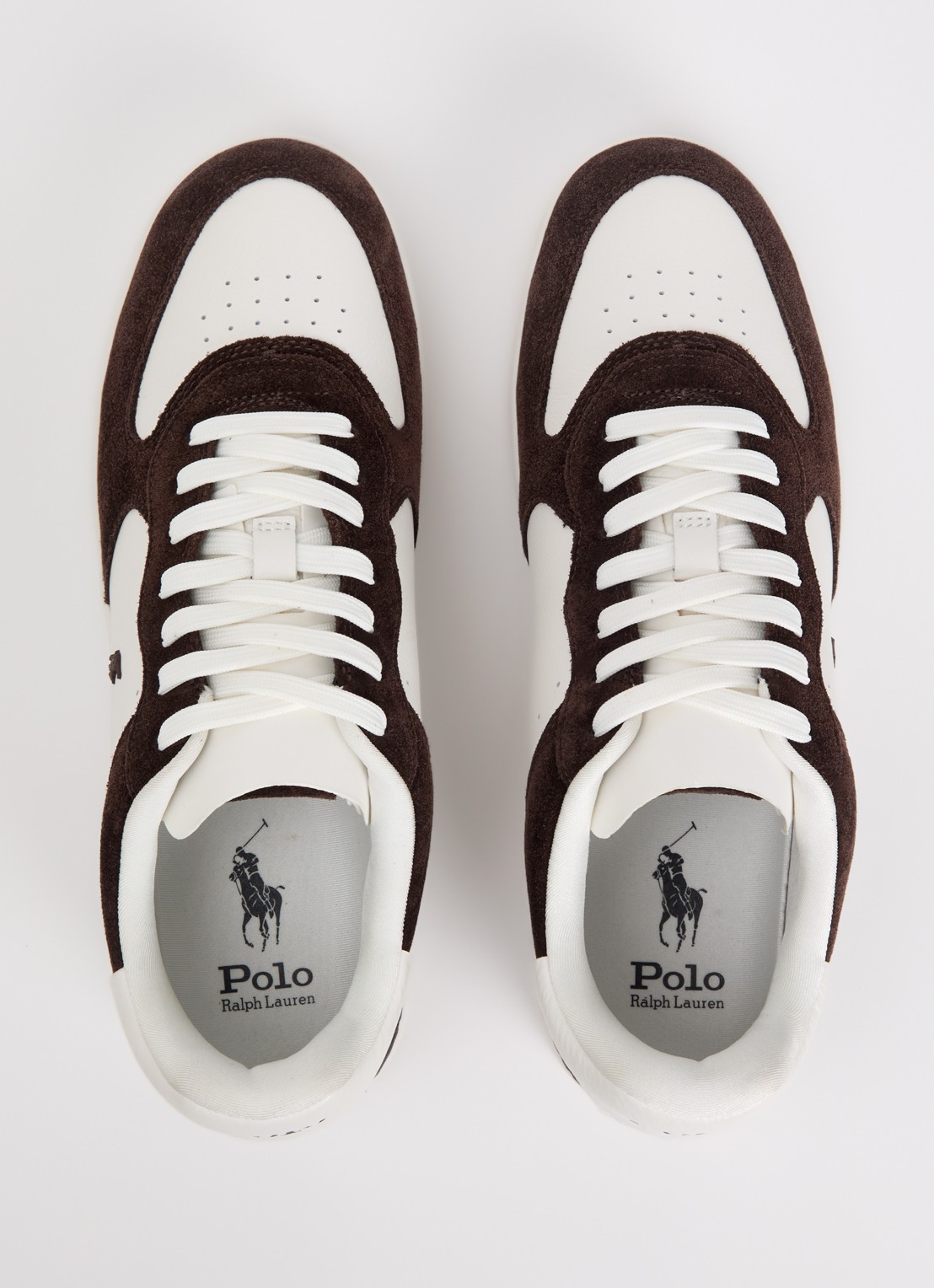 Ralph Lauren Masters sneaker van leer met details van suède - detail 4 donkerbruin