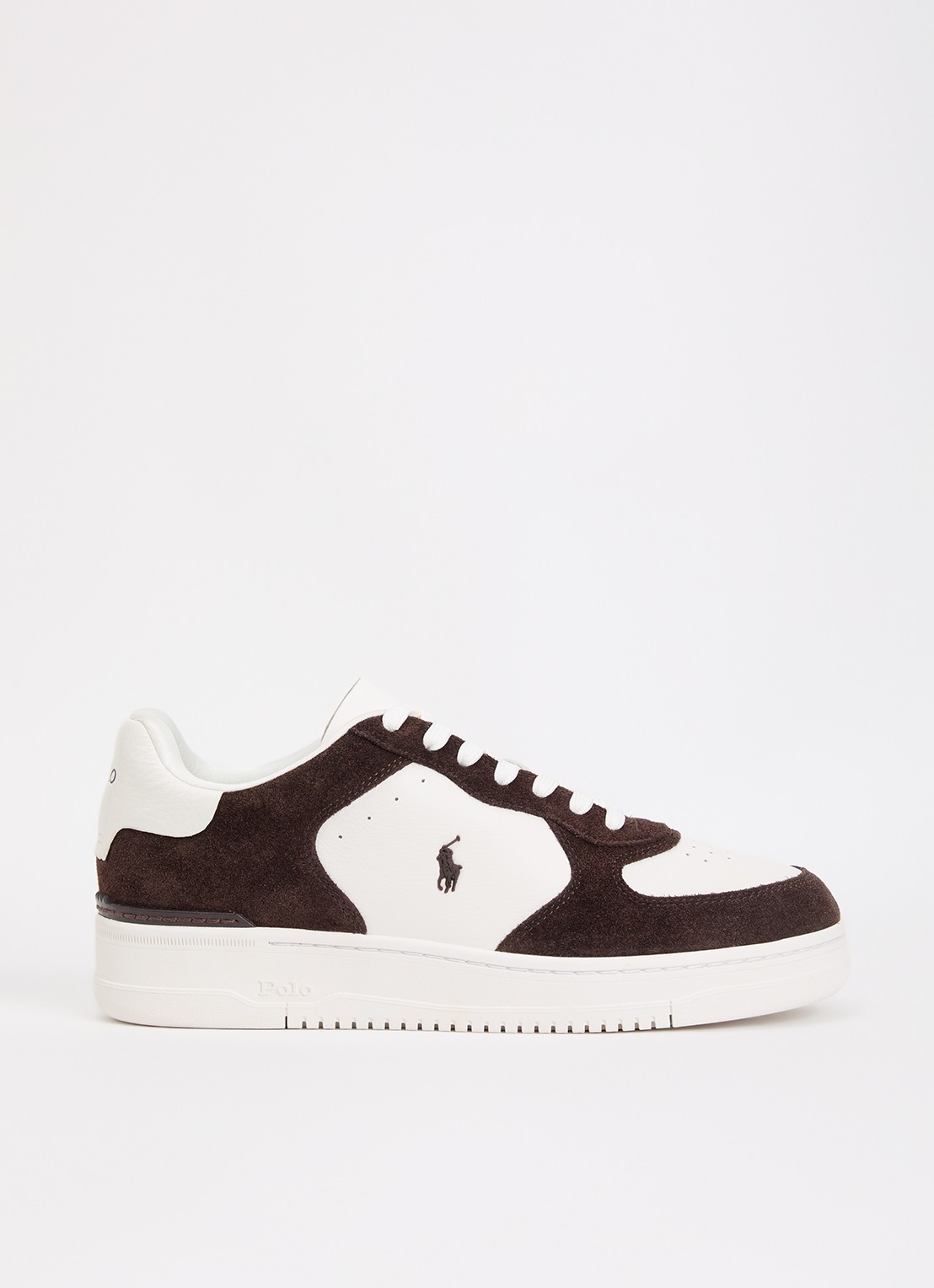 Ralph Lauren Masters sneaker van leer met details van suède - voorkant donkerbruin