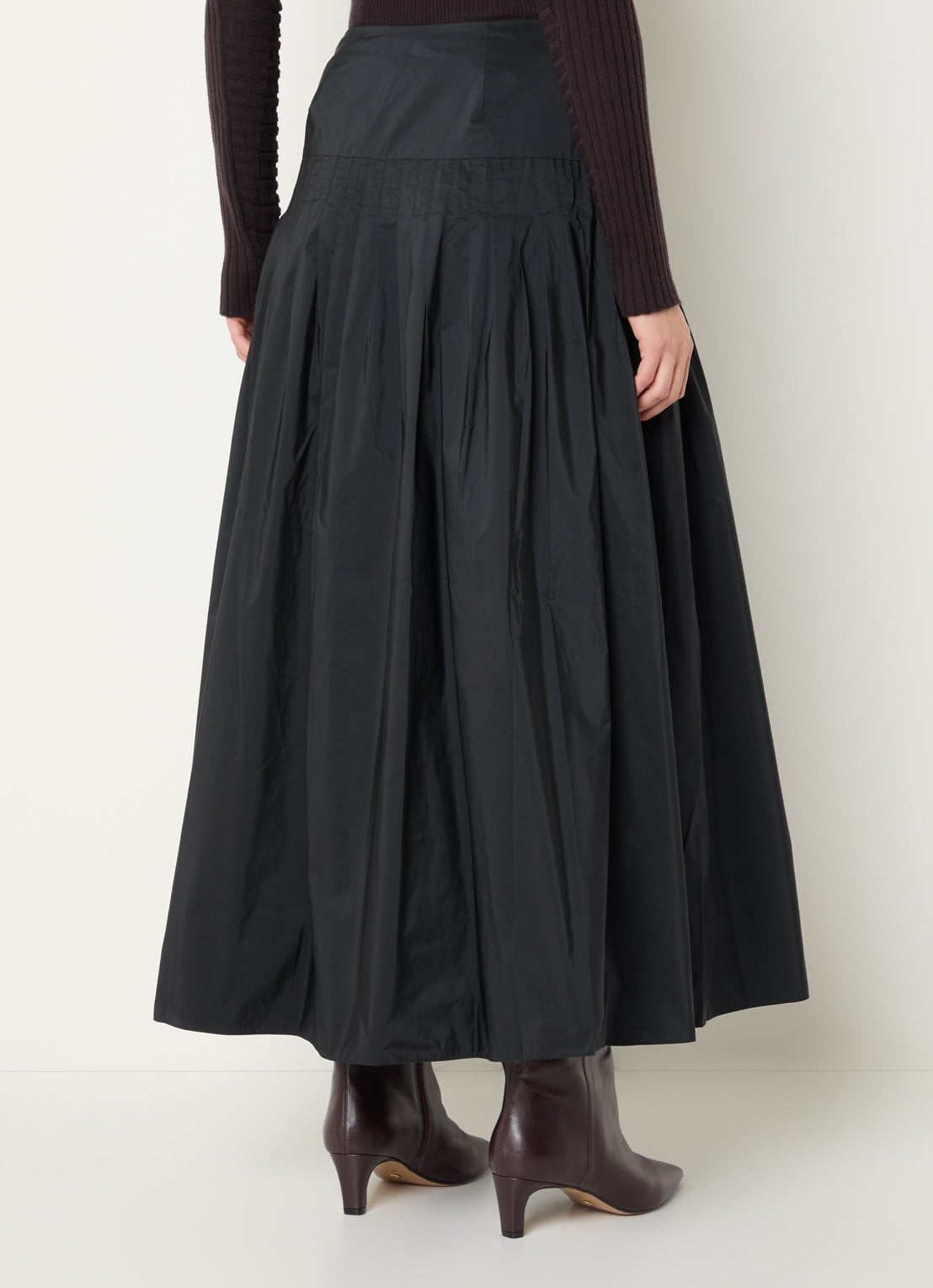 Ralph Lauren Maxi A-lijn rok met plooien - achterkant zwart