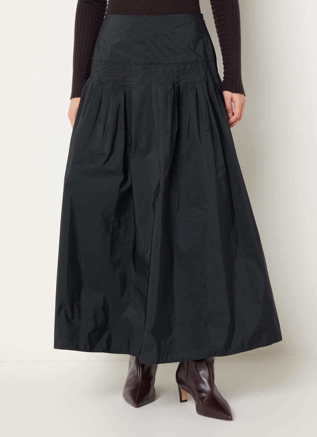 Ralph Lauren Maxi A-lijn rok met plooien - detail 4 zwart