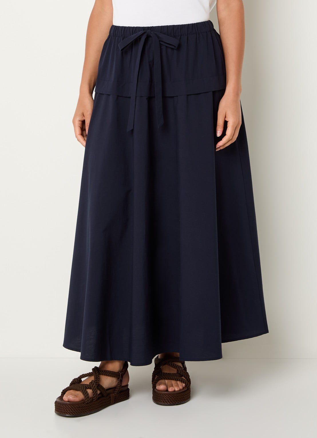 Ralph Lauren Maxi A-lijn rok van canvas - detail donkerblauw