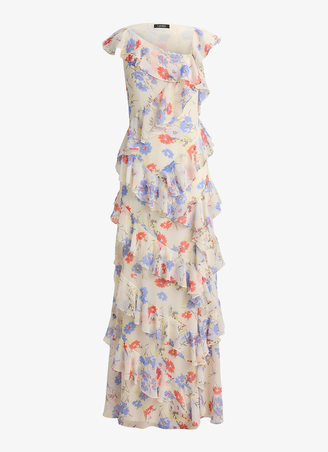 Ralph Lauren Maxi jurk met bloemenprint en ruches - voorkant cream multi 2wmn / creme