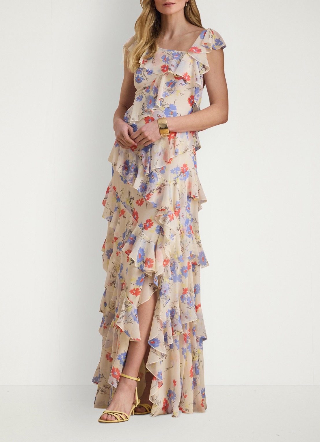 Ralph Lauren Maxi jurk met bloemenprint en ruches - detail 5 cream multi 2wmn / creme