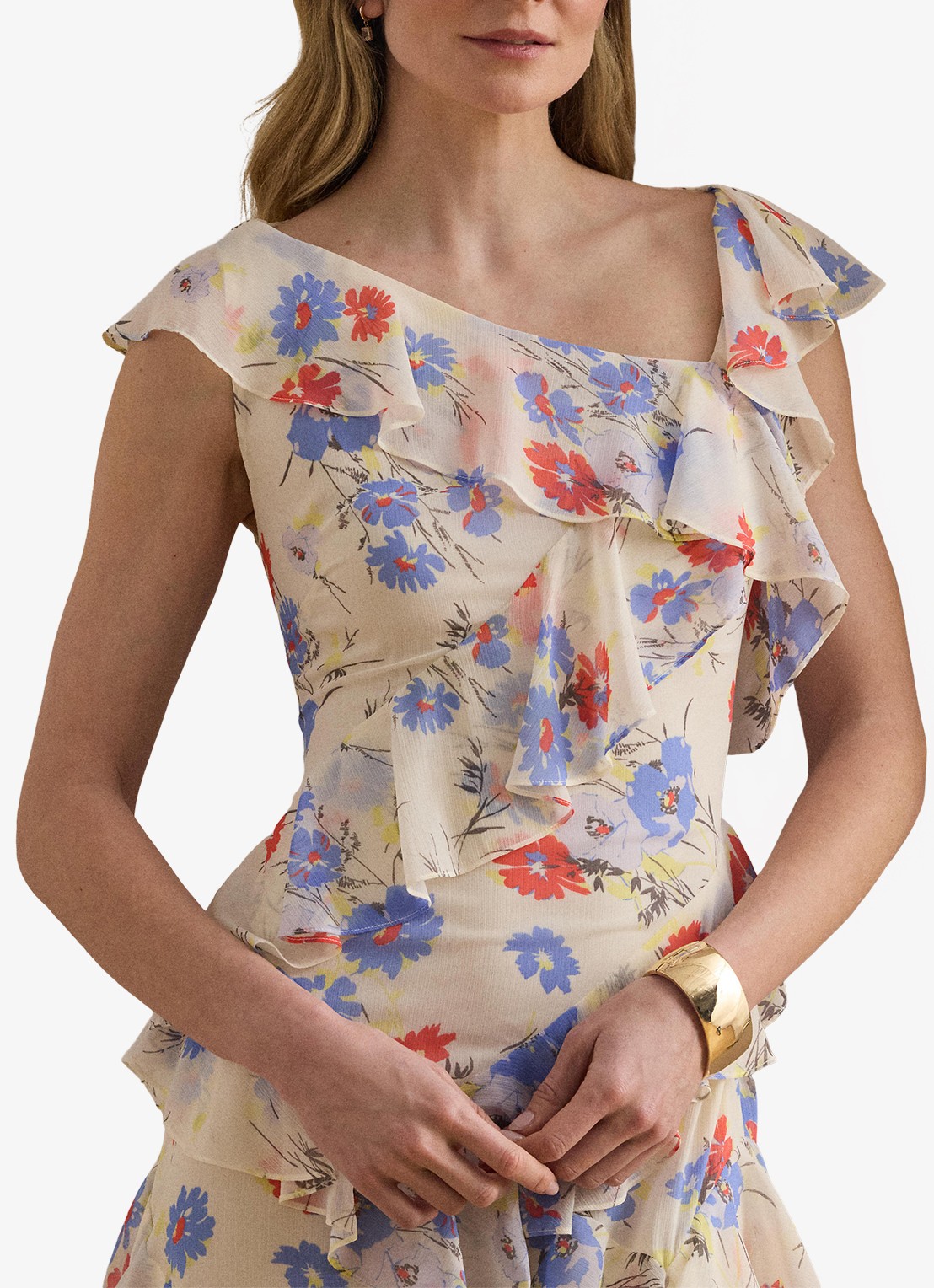 Ralph Lauren Maxi jurk met bloemenprint en ruches - detail 6 cream multi 2wmn / creme