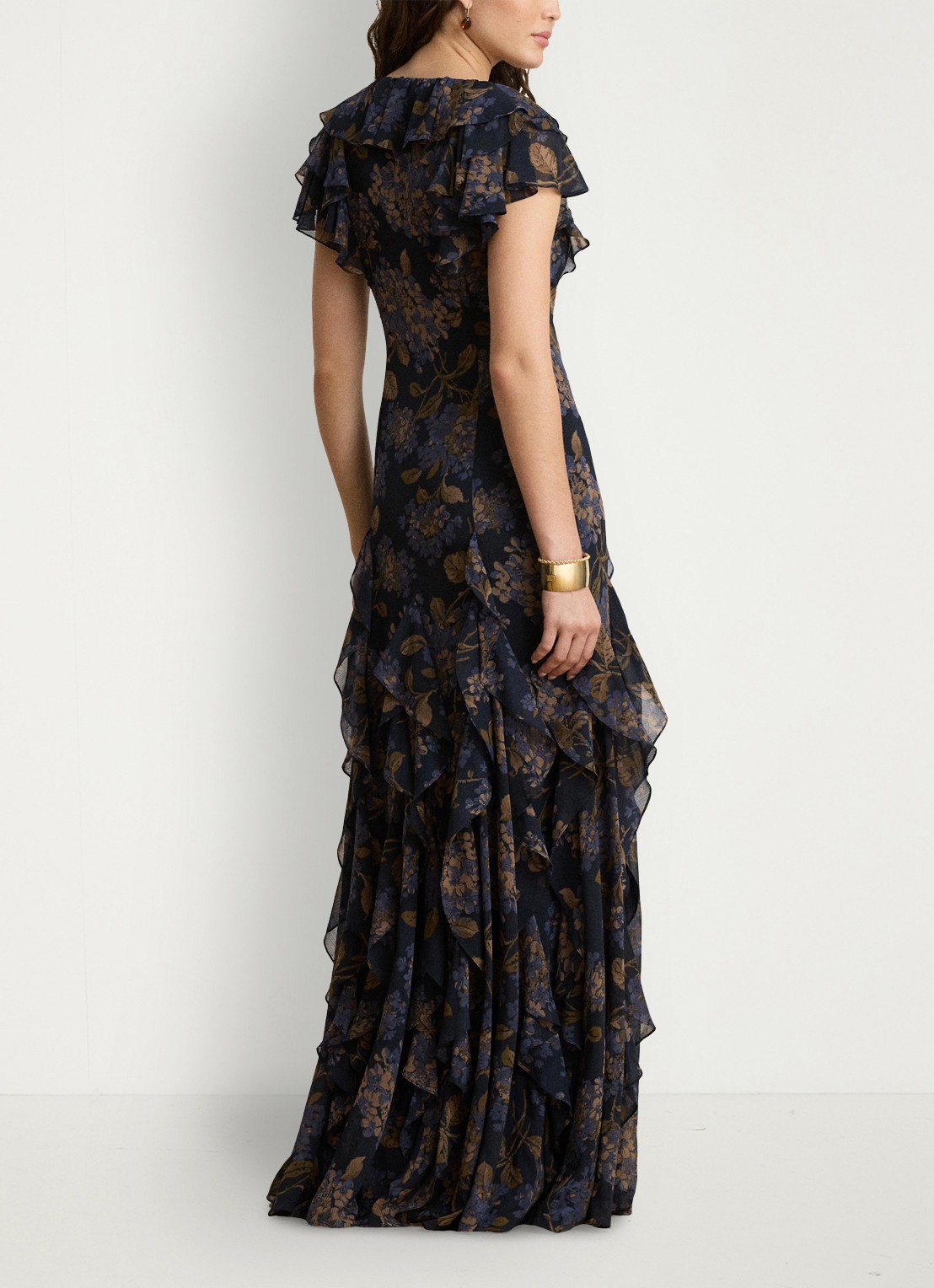 Ralph Lauren Maxi jurk met bloemenprint en ruches - achterkant 3 navy multi / blauw
