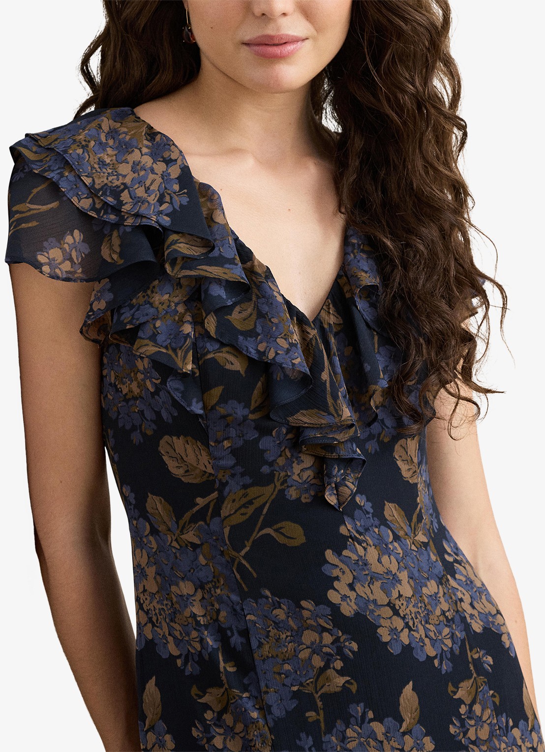 Ralph Lauren Maxi jurk met bloemenprint en ruches - detail 2 navy multi / blauw