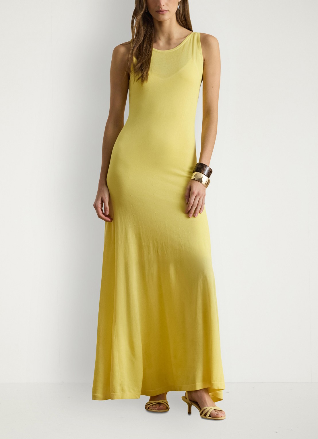 Ralph Lauren Maxi jurk met boothals - voorkant 2 lemon sorbet / geel