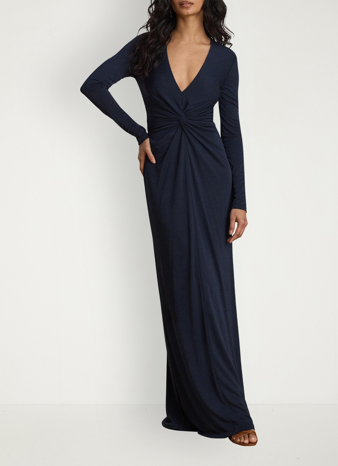 Ralph Lauren Maxi jurk met geknoopt detail - voorkant 5 blauw