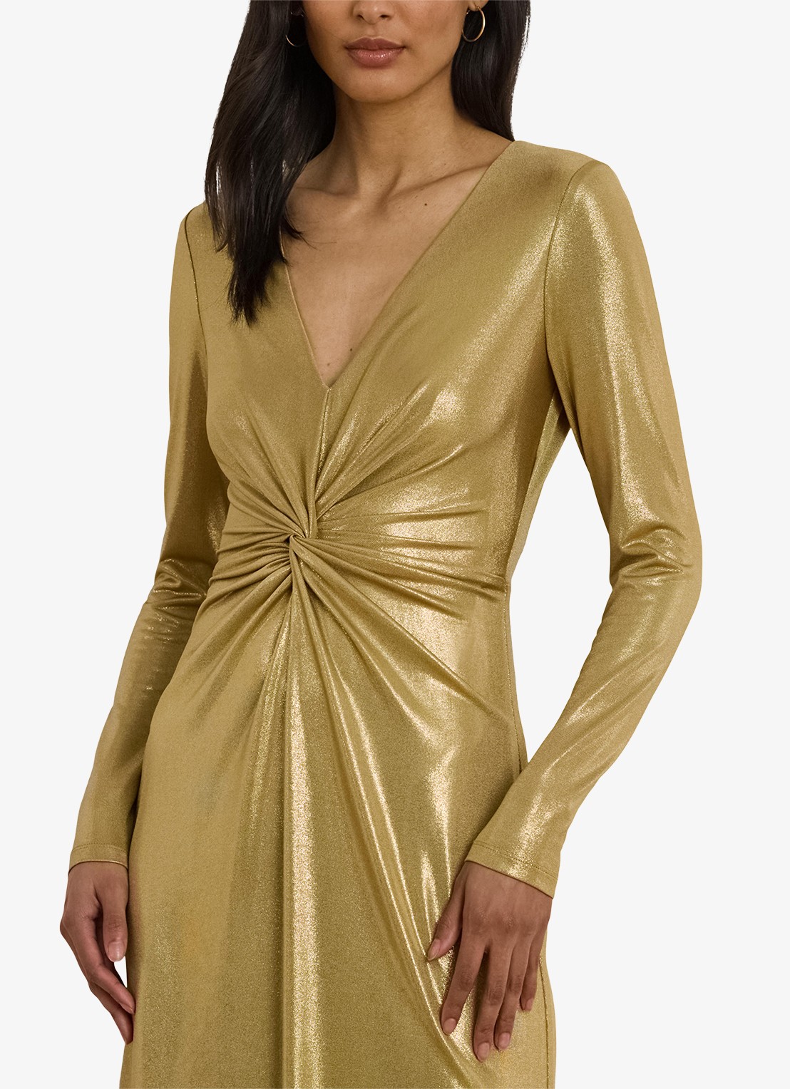 Ralph Lauren Maxi jurk met glitter en plooidetail - detail 3 relic gold / goud