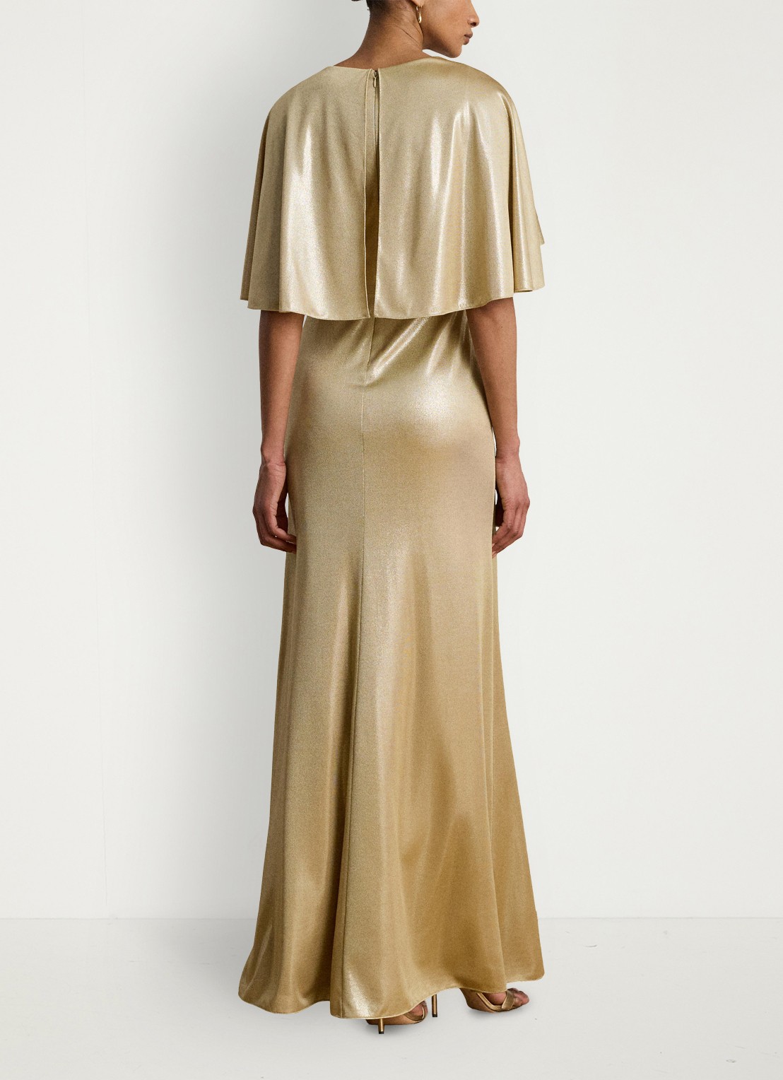 Ralph Lauren Maxi jurk met metallic finish en geknoopt detail - achterkant birch tan/gold foil / beige