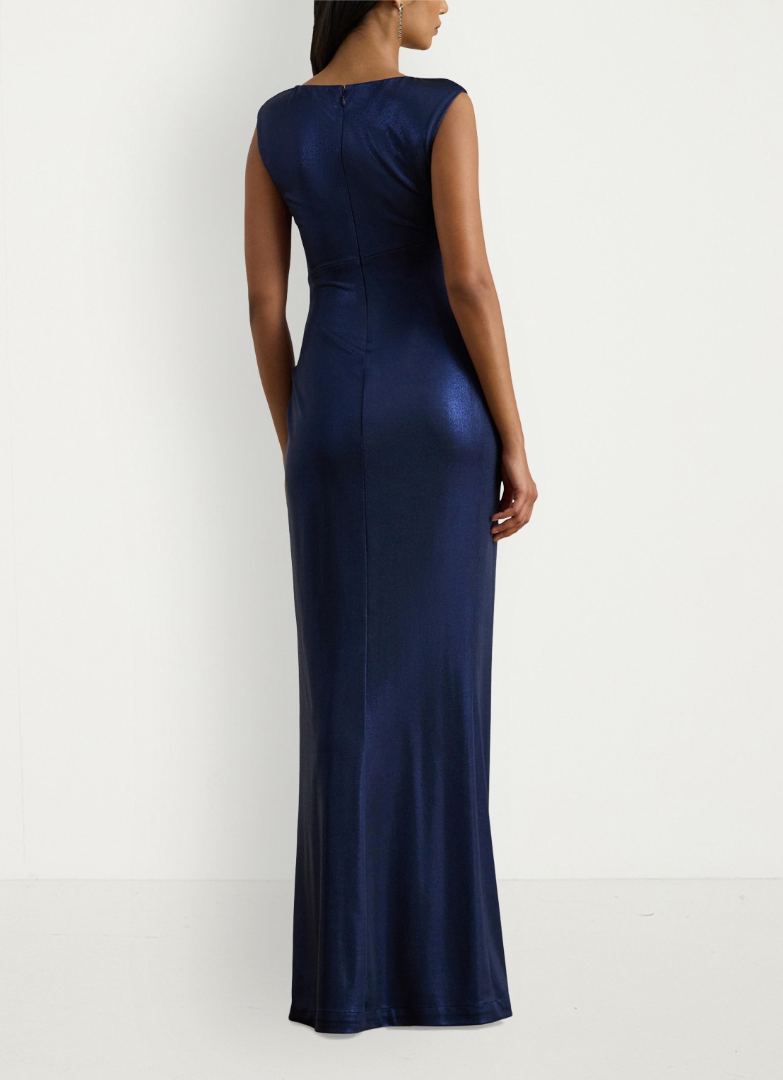 Ralph Lauren Maxi jurk met metallic finish en gespdetail - achterkant 6 refined navy / donkerblauw