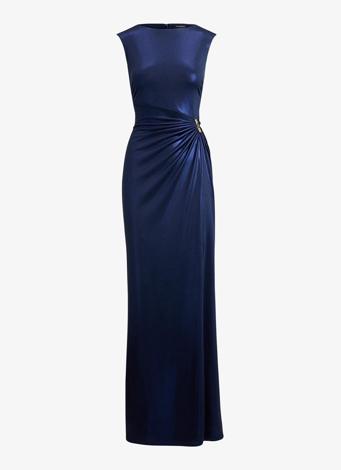 Ralph Lauren Maxi jurk met metallic finish en gespdetail - voorkant 8 refined navy / donkerblauw