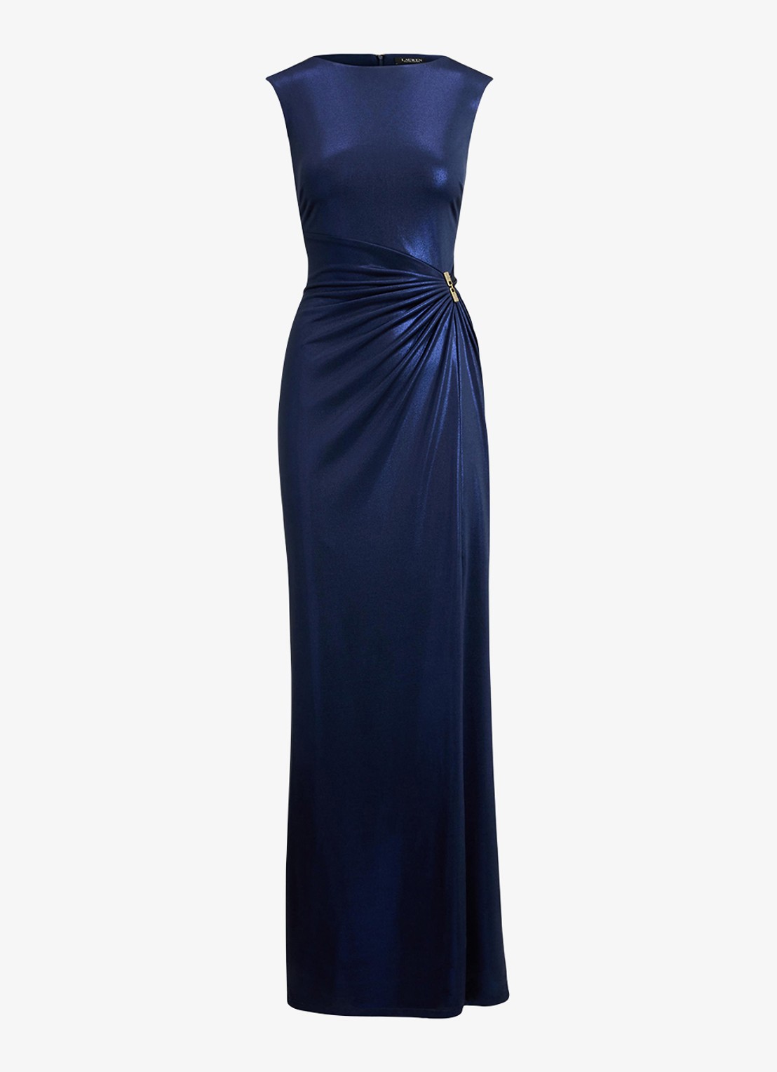 Ralph Lauren Maxi jurk met metallic finish en gespdetail - voorkant 9 refined navy / donkerblauw