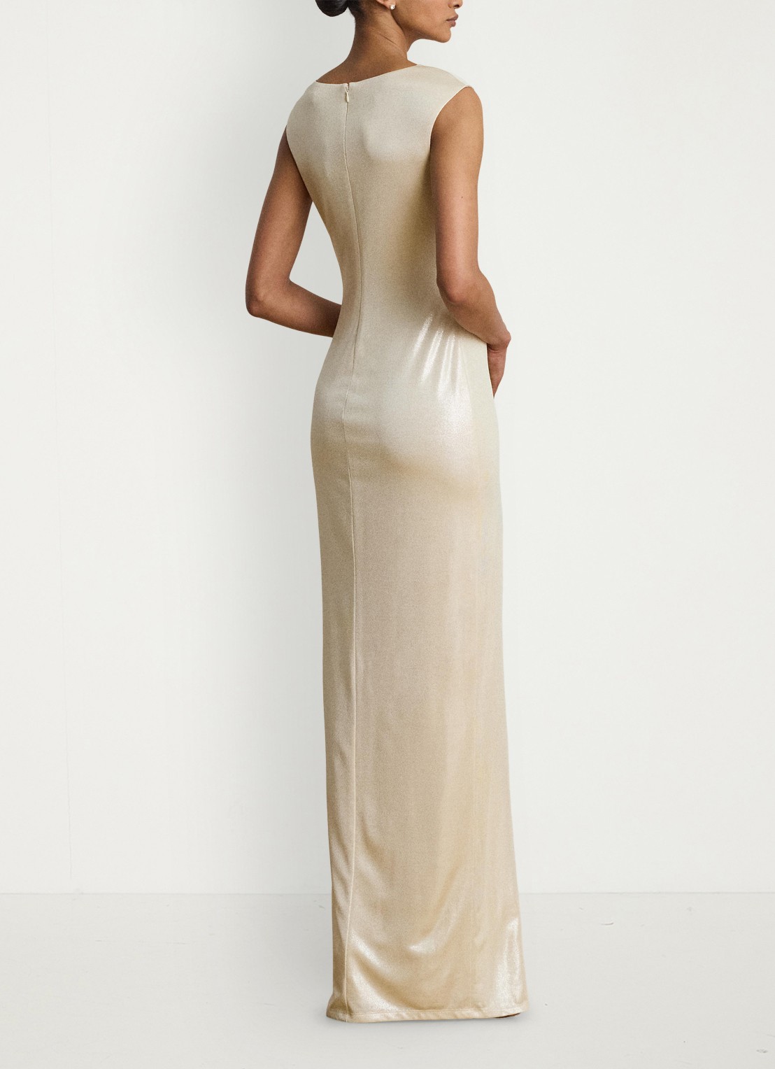 Ralph Lauren Maxi jurk met metallic finish en split - achterkant creme
