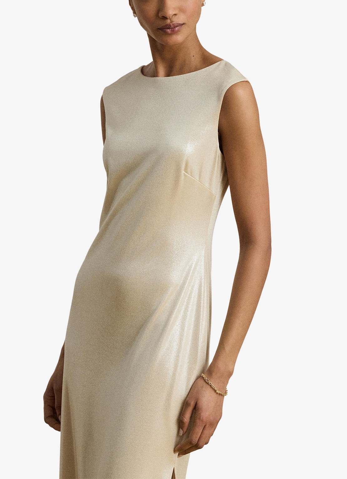 Ralph Lauren Maxi jurk met metallic finish en split - detail 2 creme
