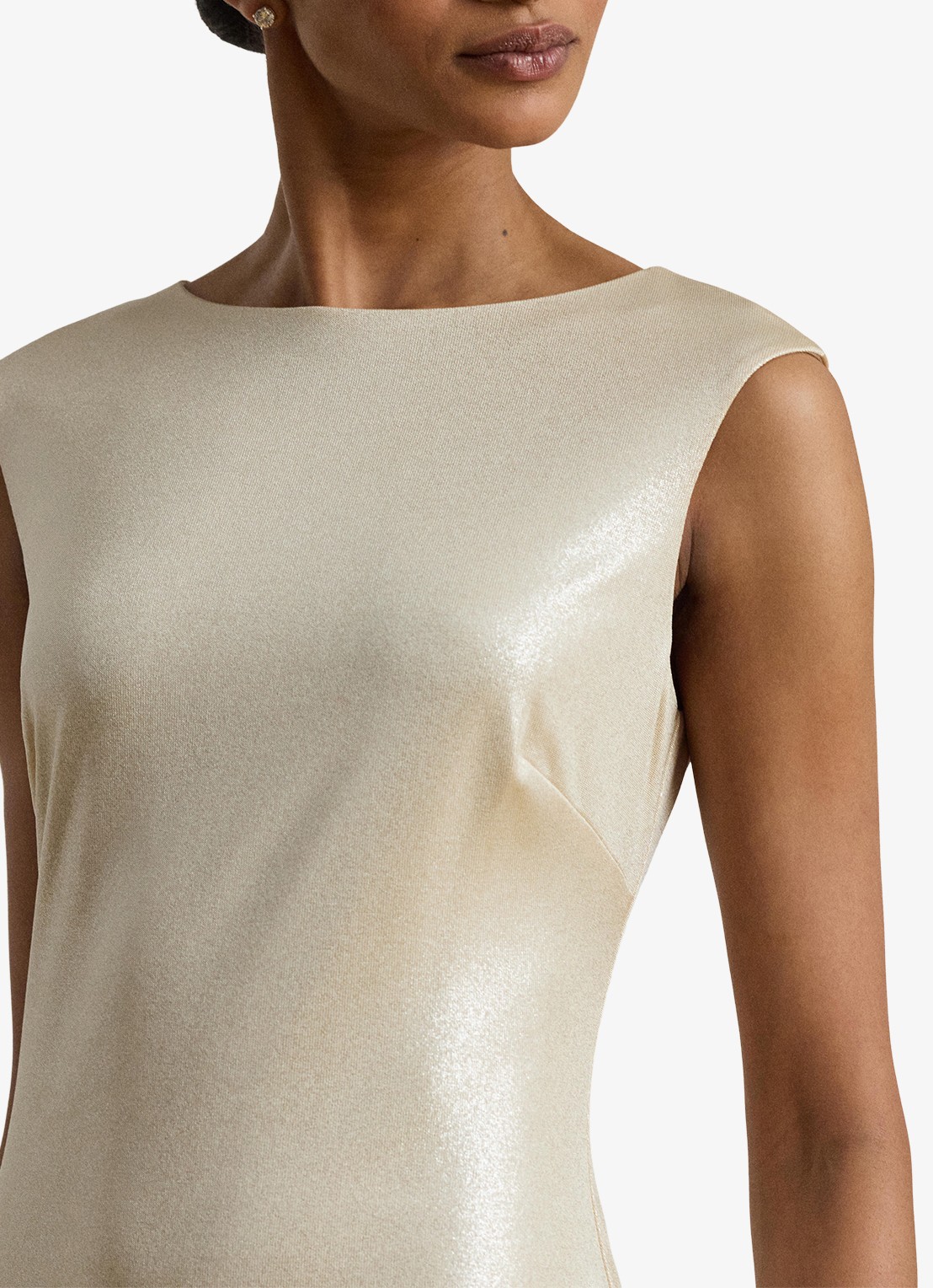 Ralph Lauren Maxi jurk met metallic finish en split - detail 3 creme