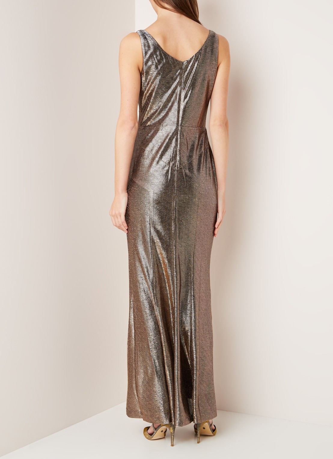 Ralph Lauren Maxi jurk met metallic finish - achterkant goud