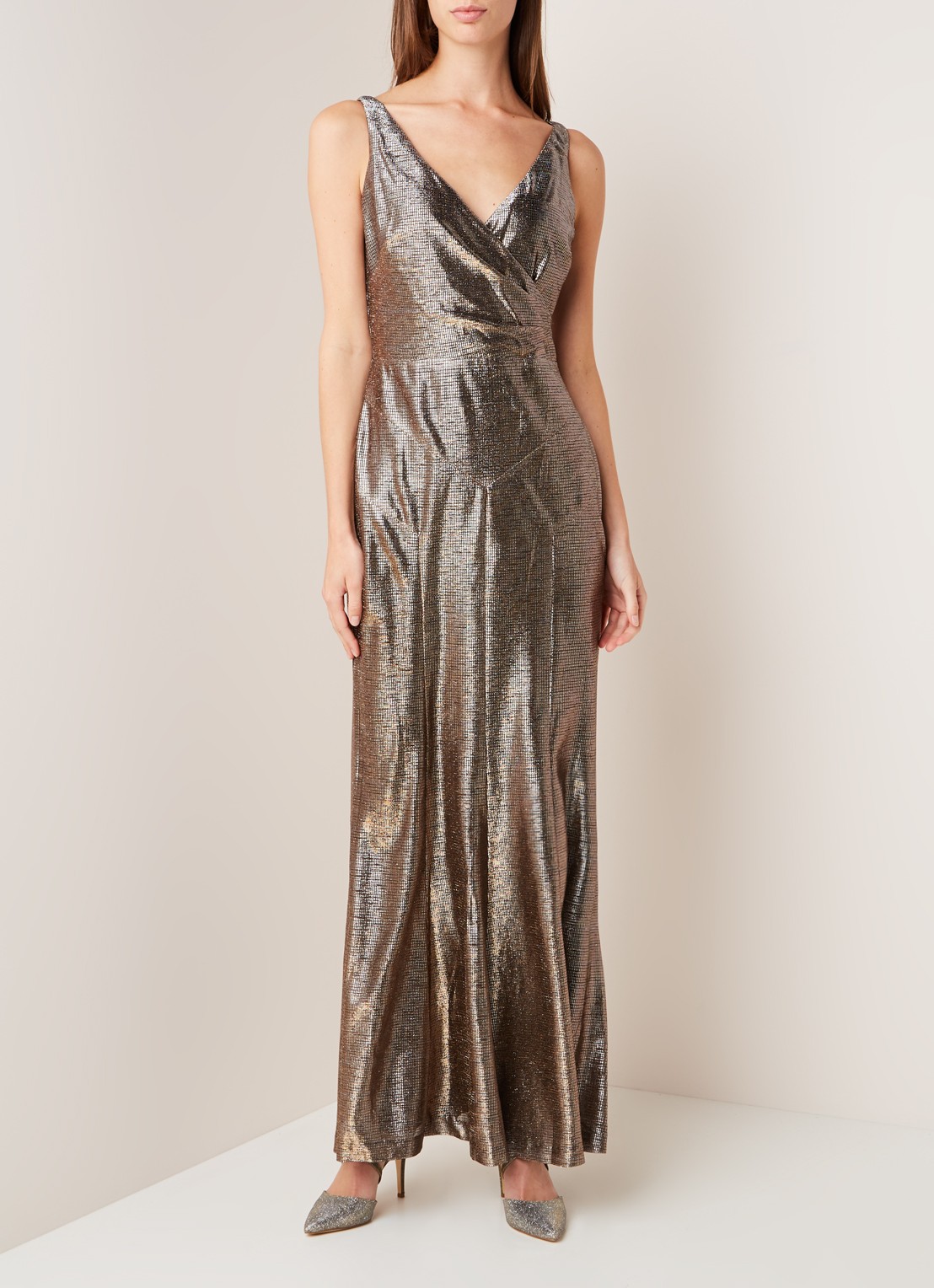 Ralph Lauren Maxi jurk met metallic finish - voorkant 4 goud