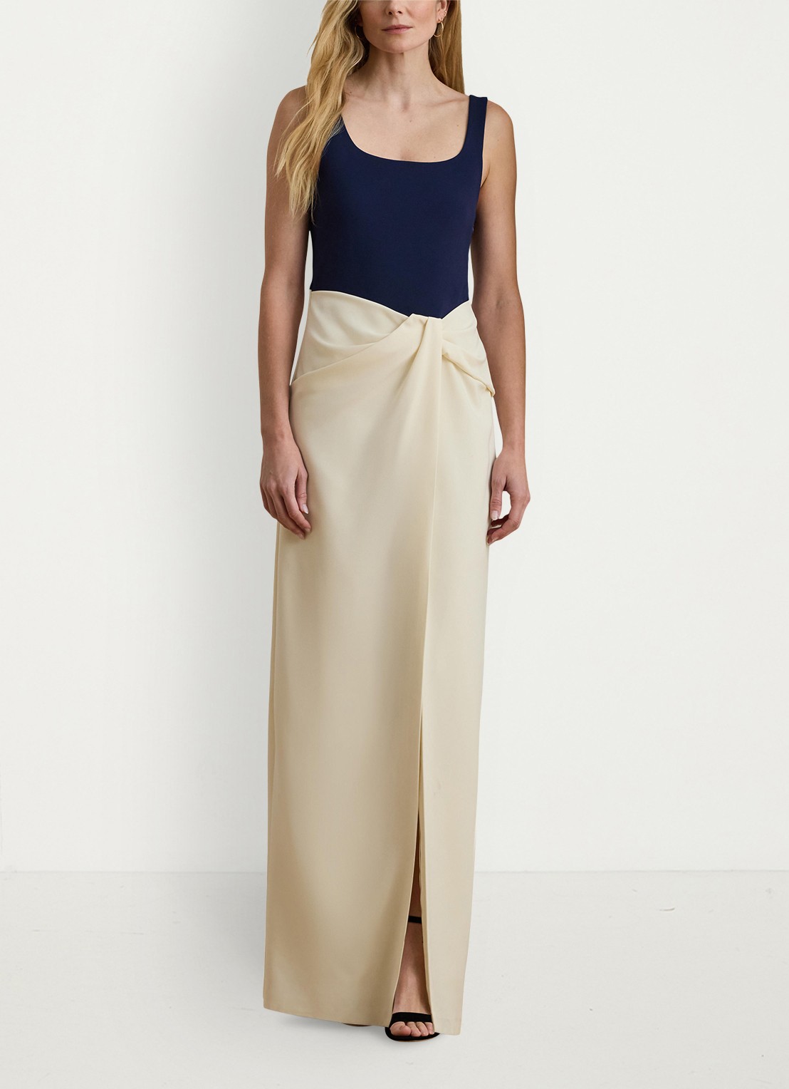 Ralph Lauren Maxi jurk met split - detail 2 donkerblauw