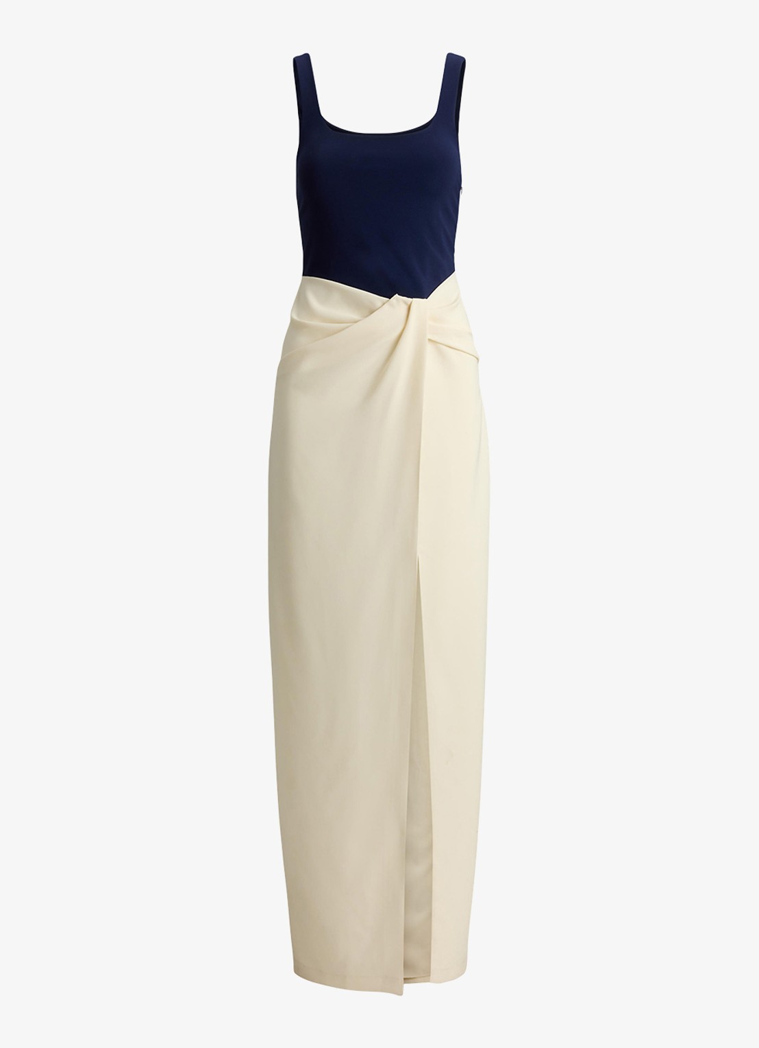 Ralph Lauren Maxi jurk met split - voorkant 5 donkerblauw