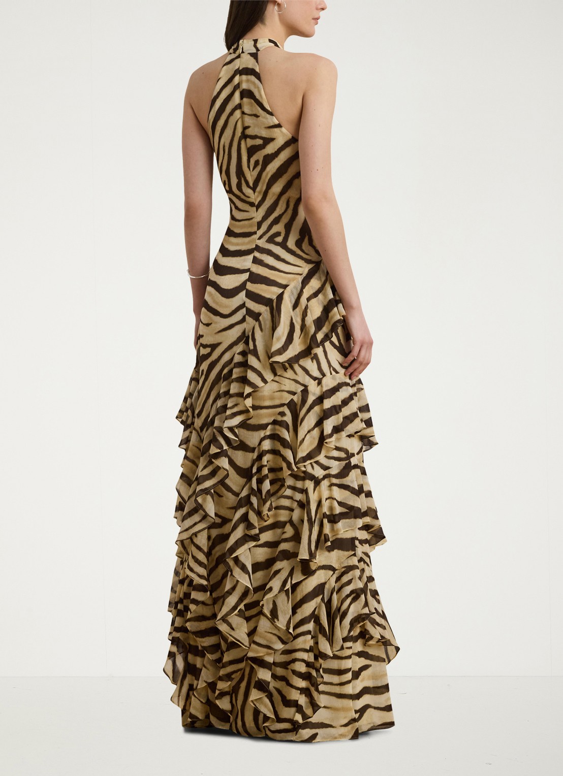 Ralph Lauren Maxi jurk met zebraprint en ruches - achterkant 5 bruin
