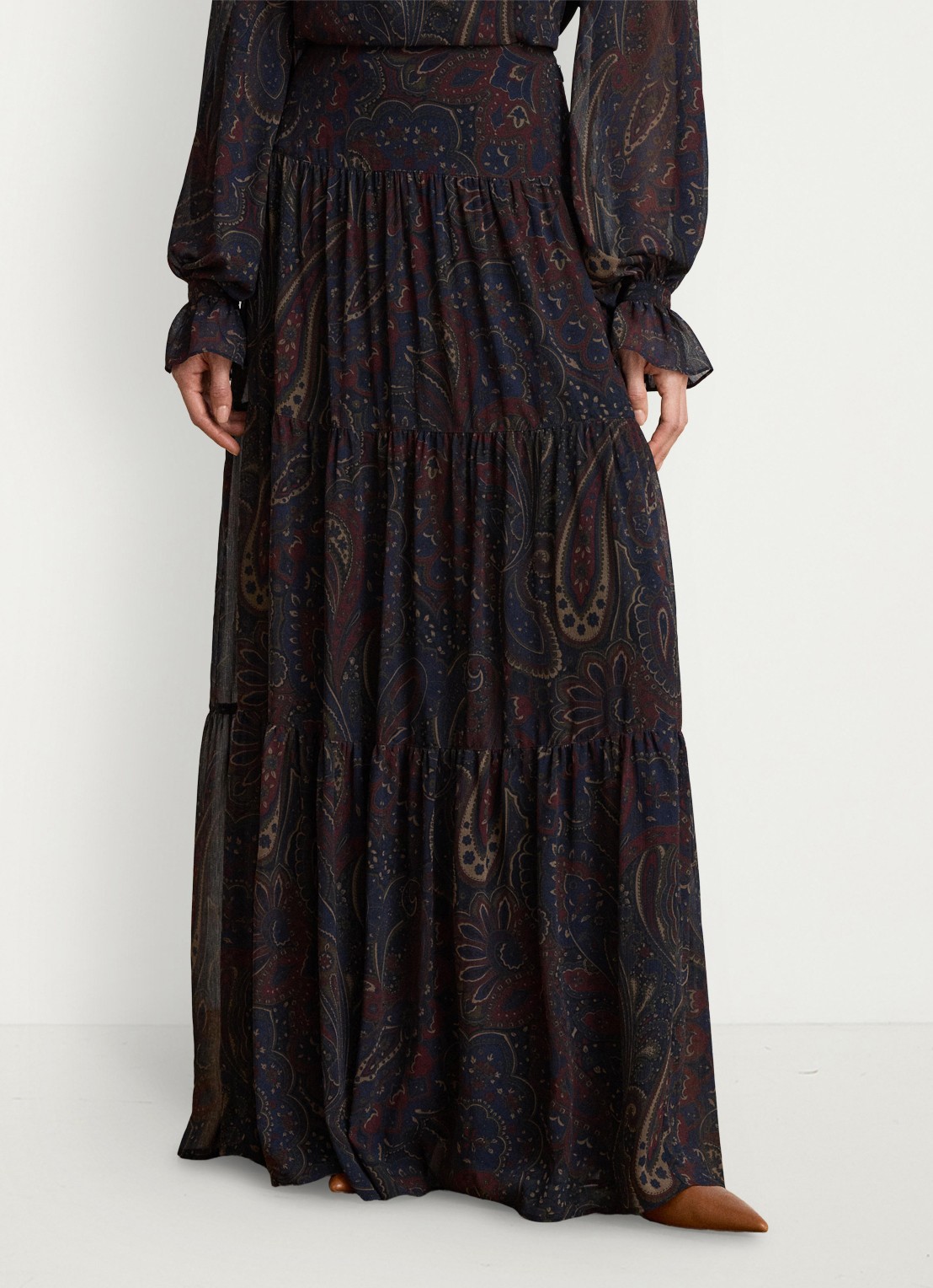 Ralph Lauren Maxi rok met paisley dessin - detail navy multi / blauw
