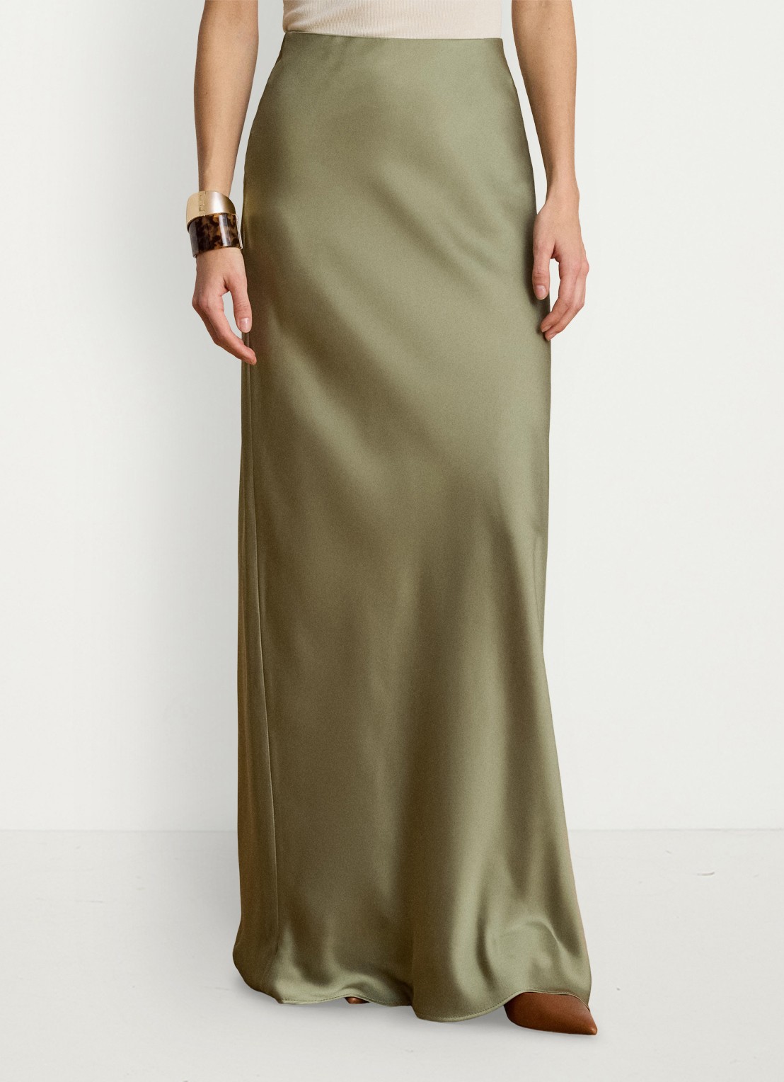 Ralph Lauren Maxi rok van satijn - detail 2 light agave / groen