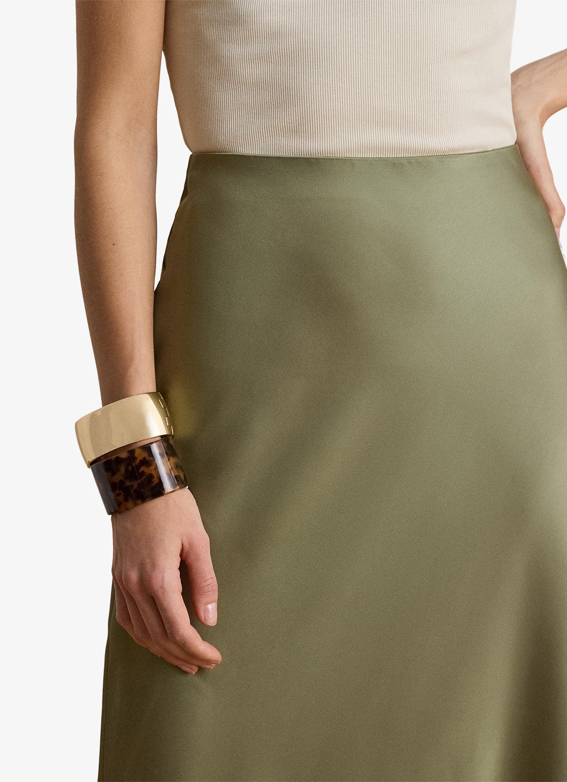 Ralph Lauren Maxi rok van satijn - detail 3 light agave / groen