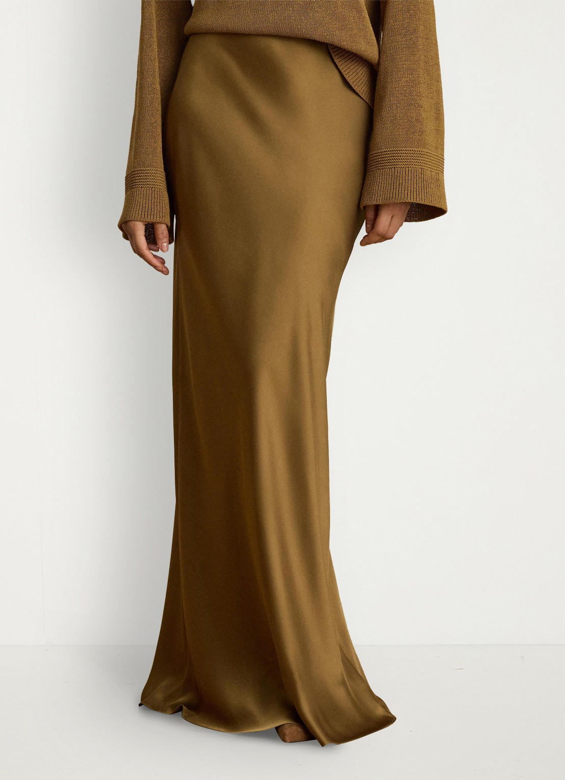 Ralph Lauren Maxi rok van satijn - detail 4 tobacco bronze / bruin