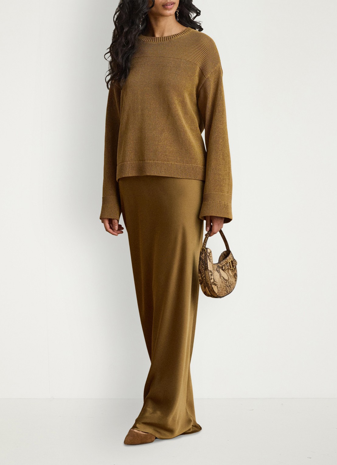 Ralph Lauren Maxi rok van satijn - voorkant 2 tobacco bronze / bruin