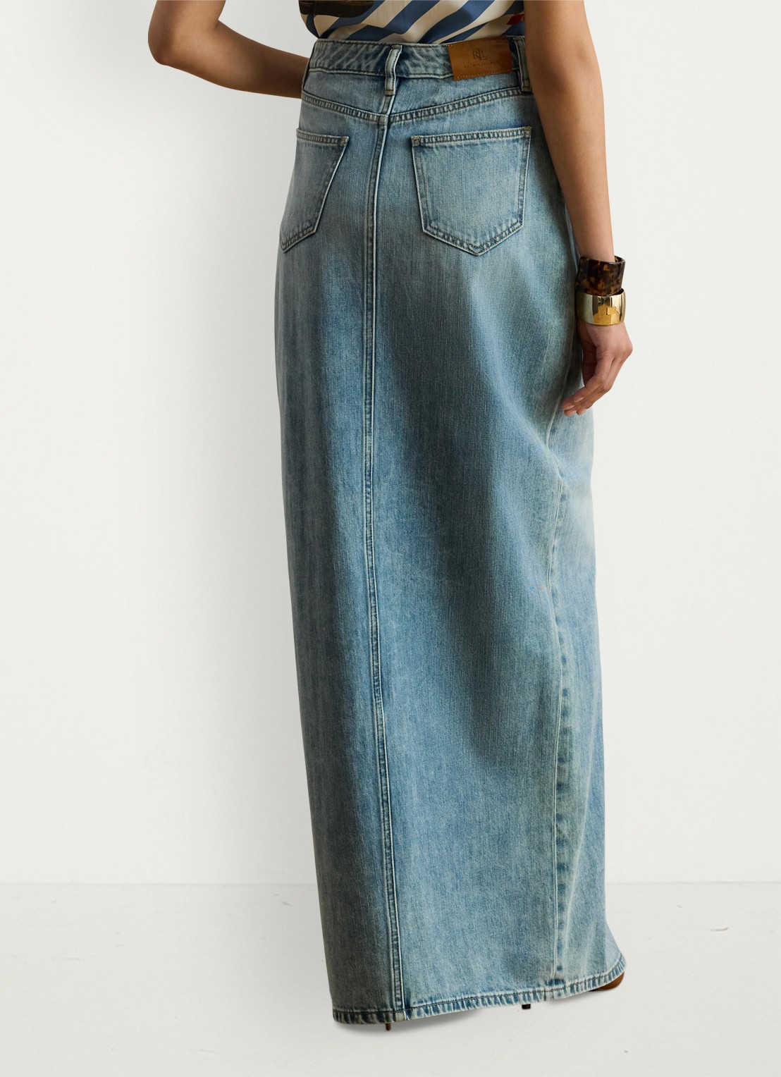 Ralph Lauren Maxi spijkerrok met split - achterkant 3 fawne wash / indigo