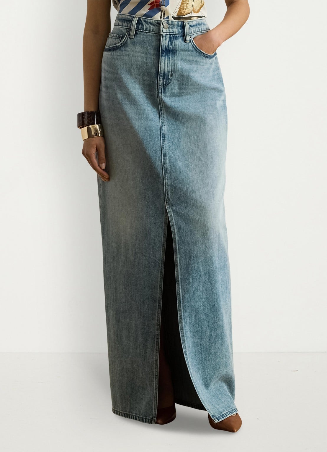 Ralph Lauren Maxi spijkerrok met split - detail 4 fawne wash / indigo