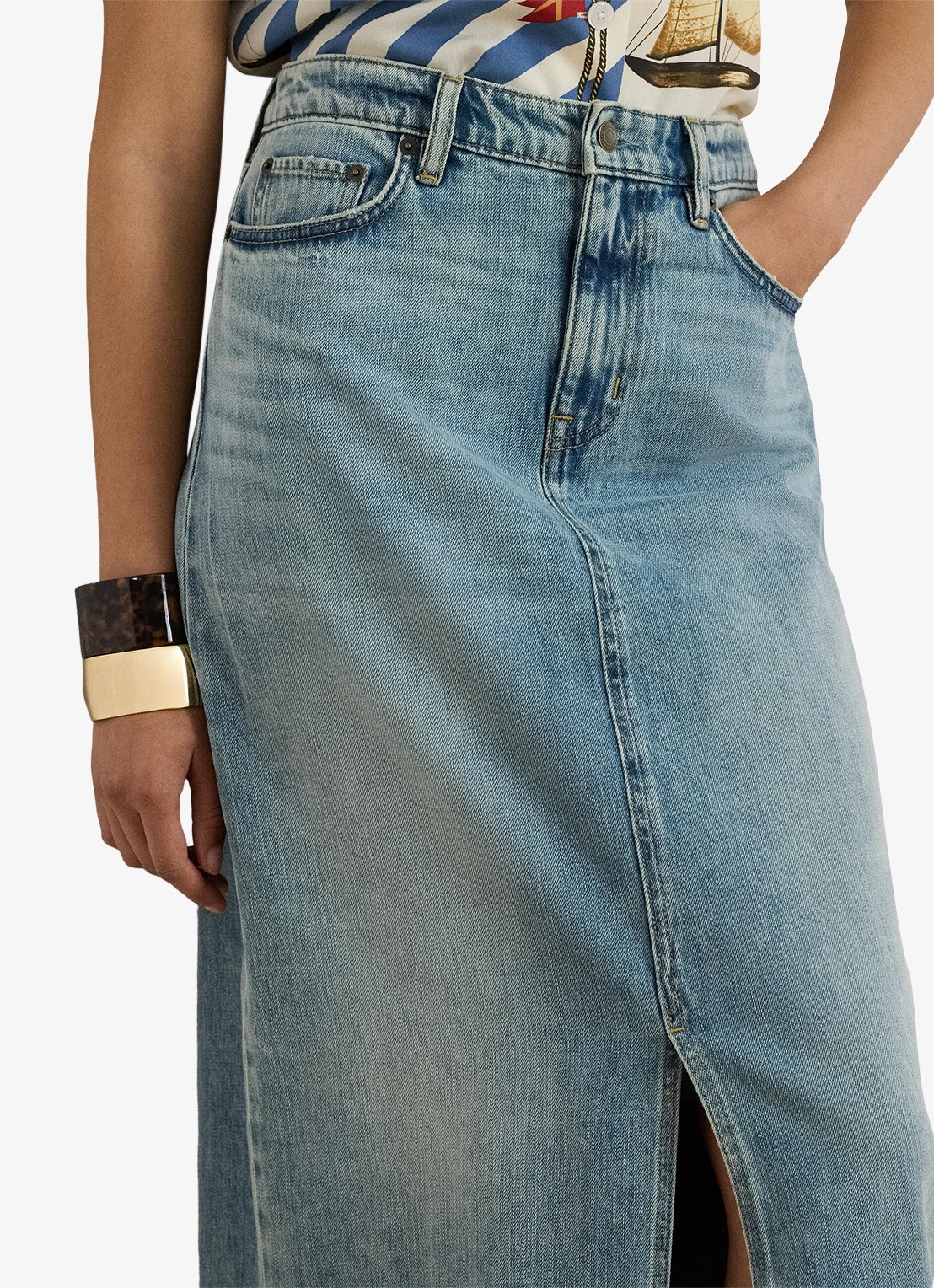 Ralph Lauren Maxi spijkerrok met split - detail 5 fawne wash / indigo