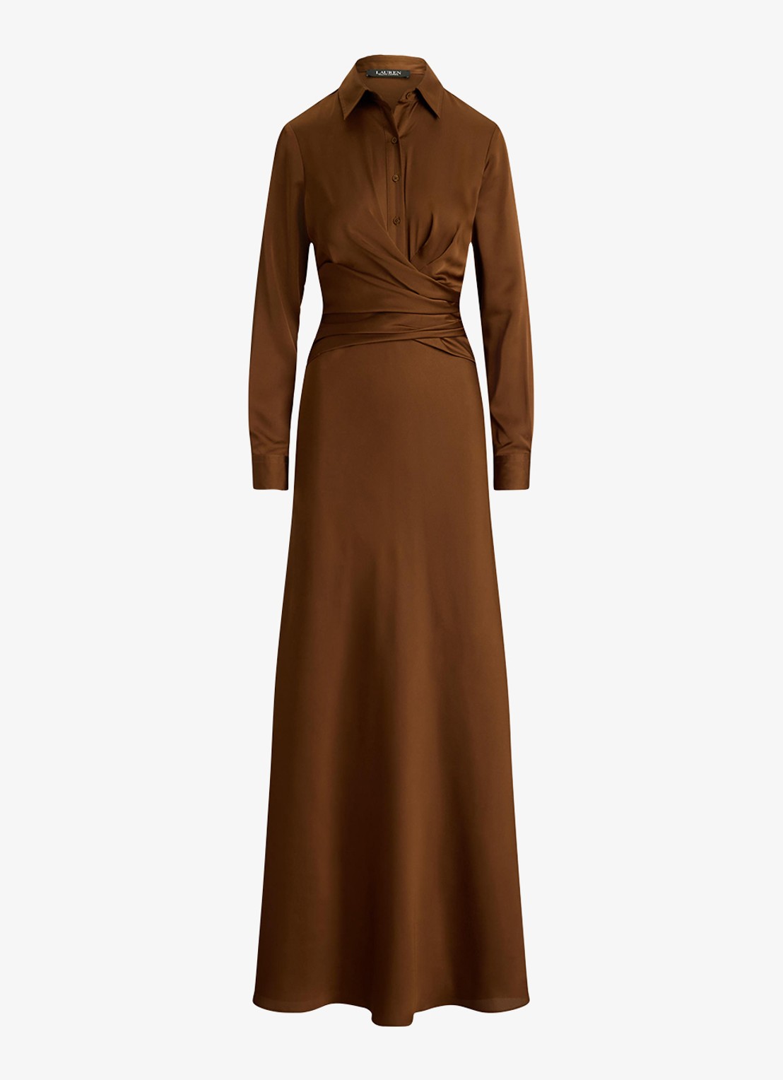 Ralph Lauren Maxi tuniekjurk met plooidetail - voorkant light tobacco / bruin