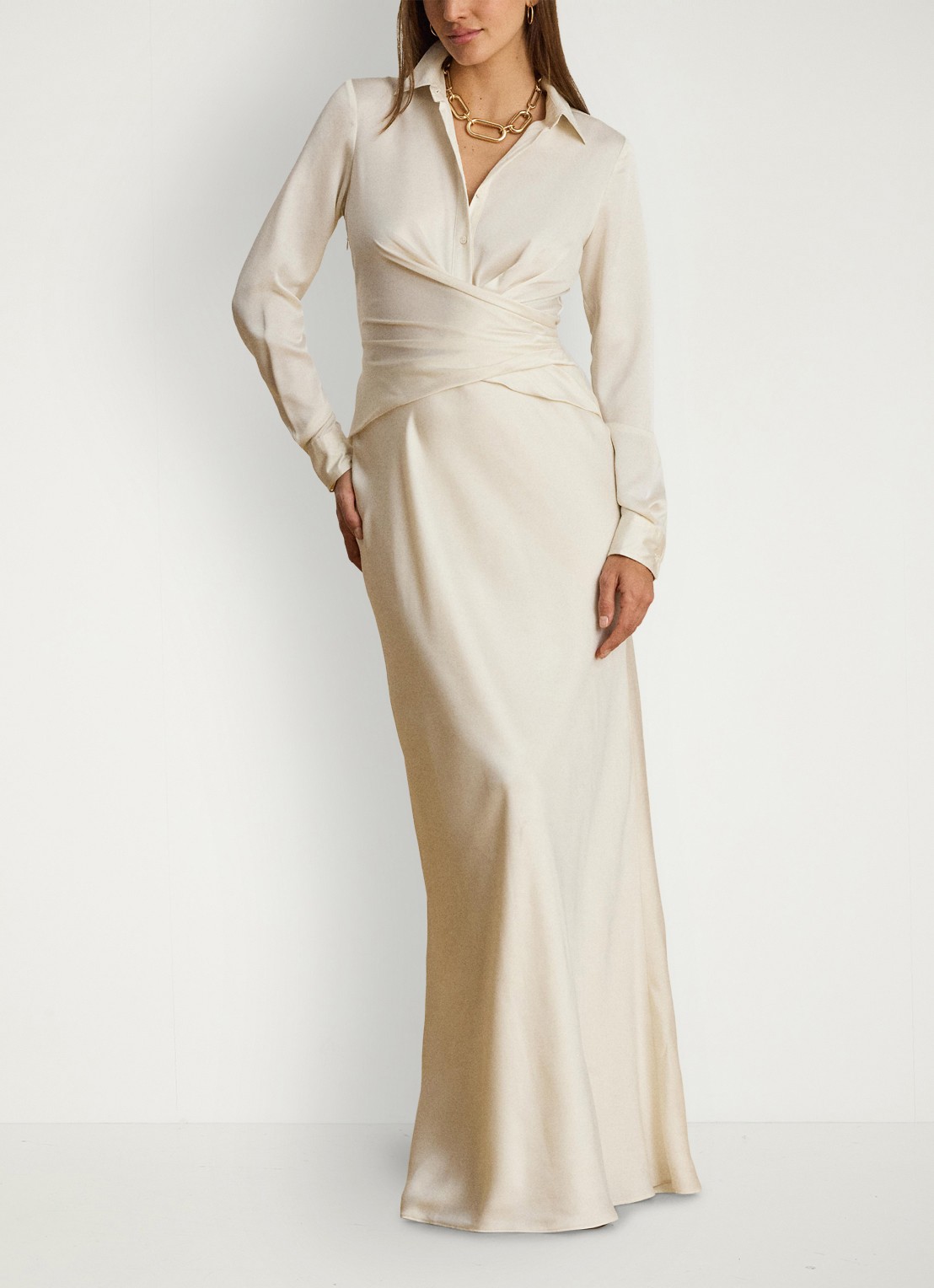Ralph Lauren Maxi tuniekjurk met plooidetail - voorkant 4 mascarpone crème / crème