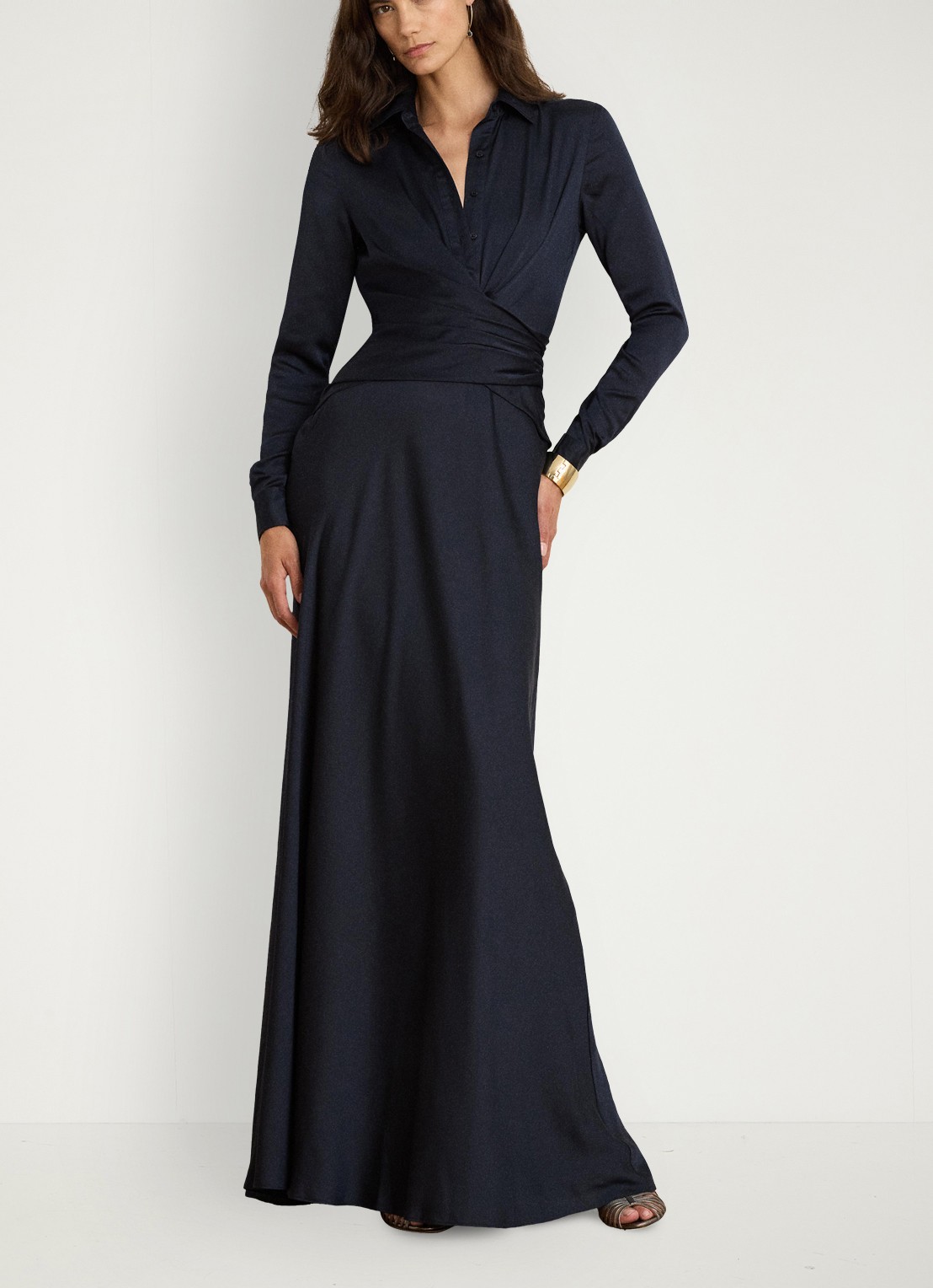 Ralph Lauren Maxi tuniekjurk met plooidetail - voorkant lauren navy / blauw