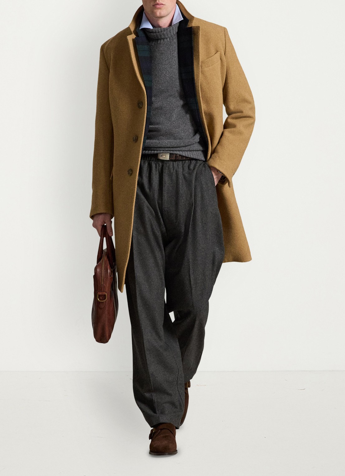 Ralph Lauren Melton mantel in wolblend met steekzakken - voorkant 5 camel / camel