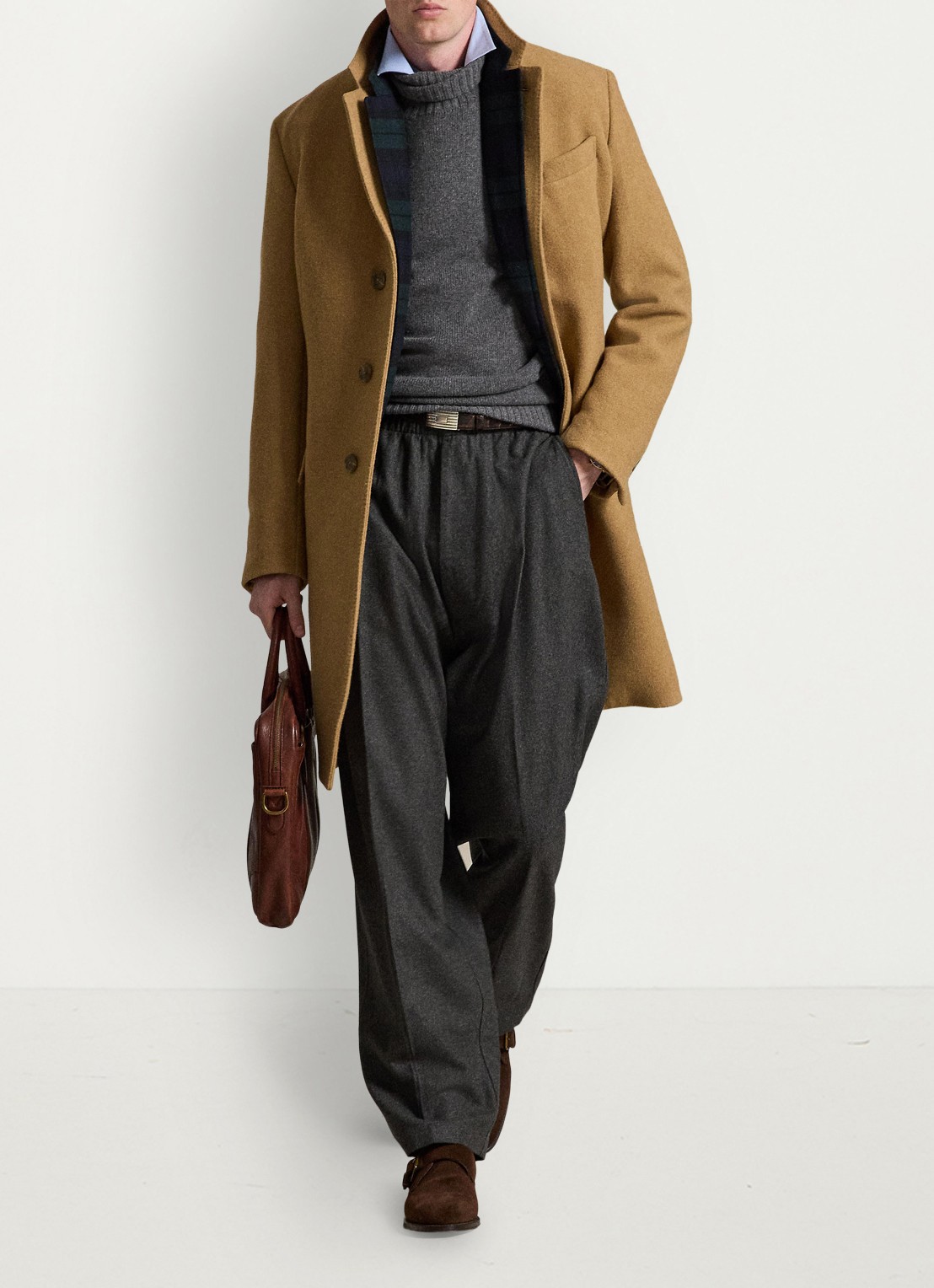 Ralph Lauren Melton mantel in wolblend met steekzakken - voorkant 3 camel-2wb2