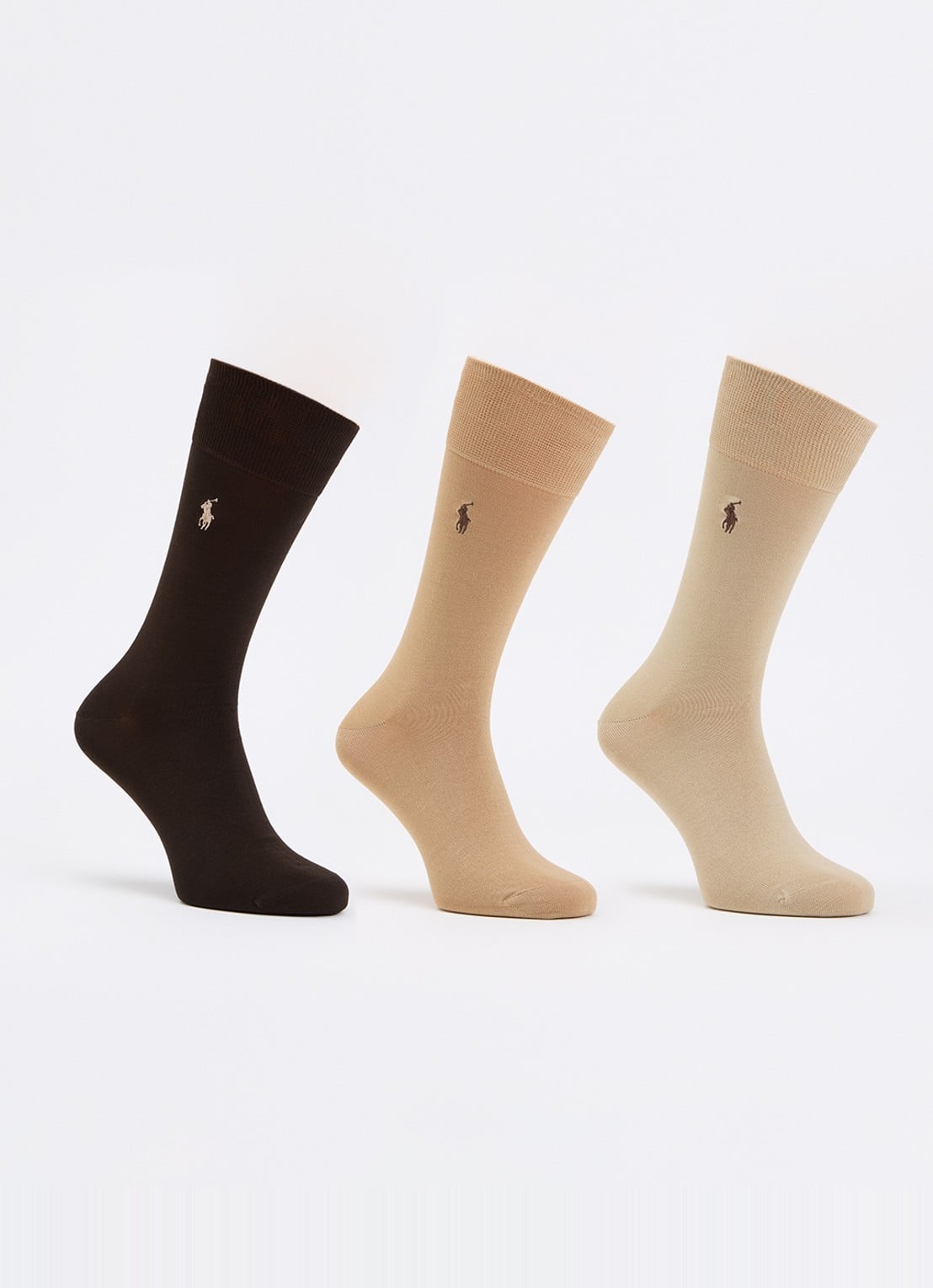Ralph Lauren Mercerized sokken met logoborduring in 3-pack - voorkant beige