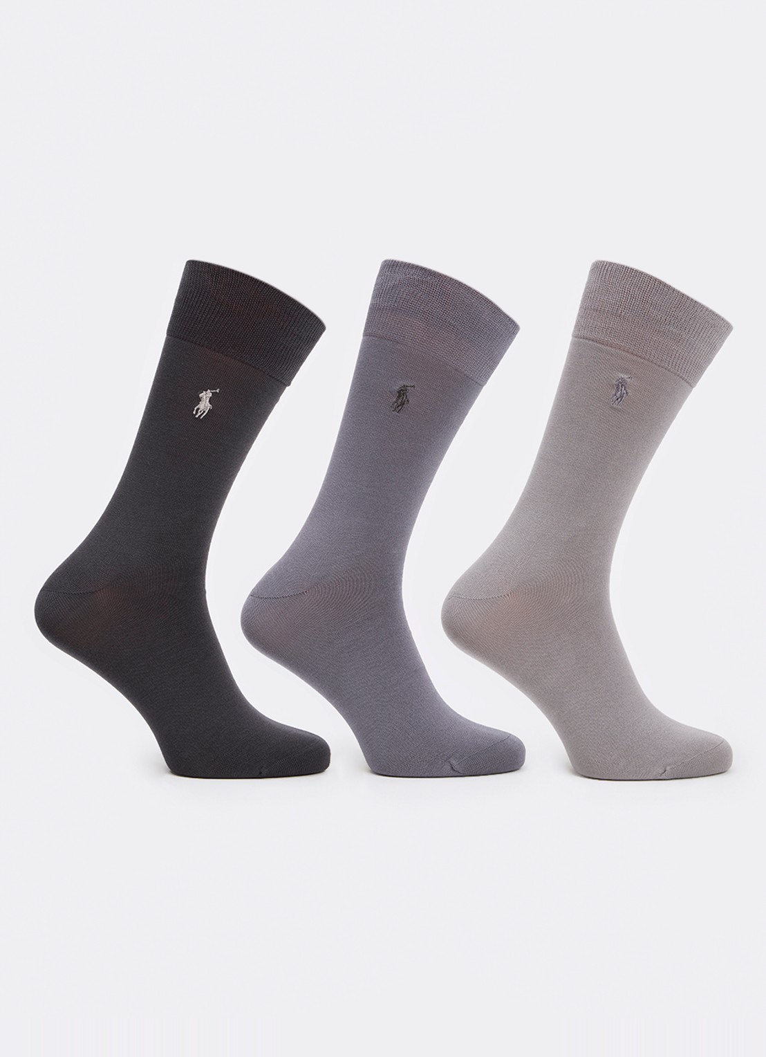 Ralph Lauren Mercerized sokken met logoborduring in 3-pack - voorkant grijs
