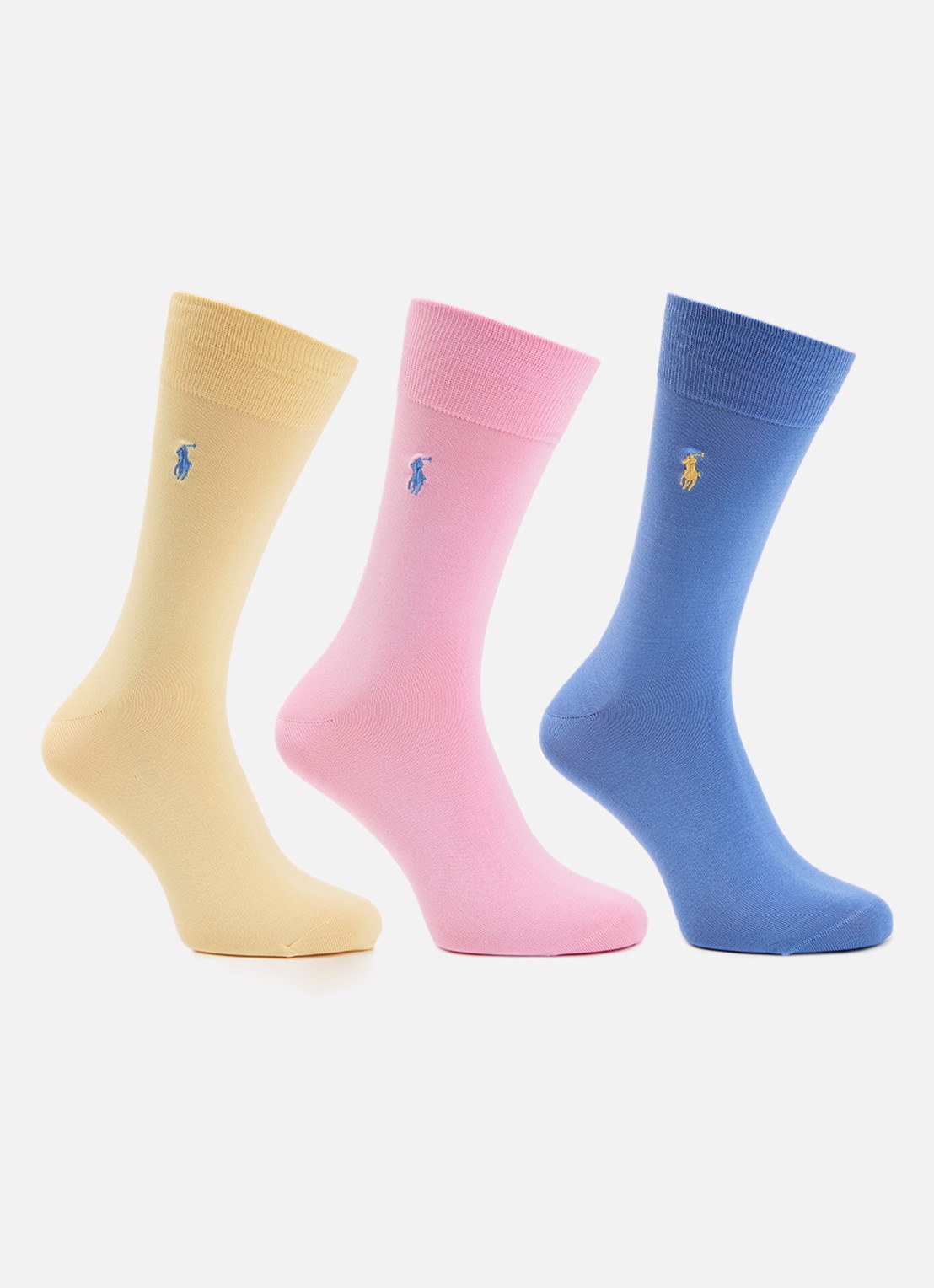 Ralph Lauren Mercerized sokken met logoborduring in 3-pack - voorkant 2 geel